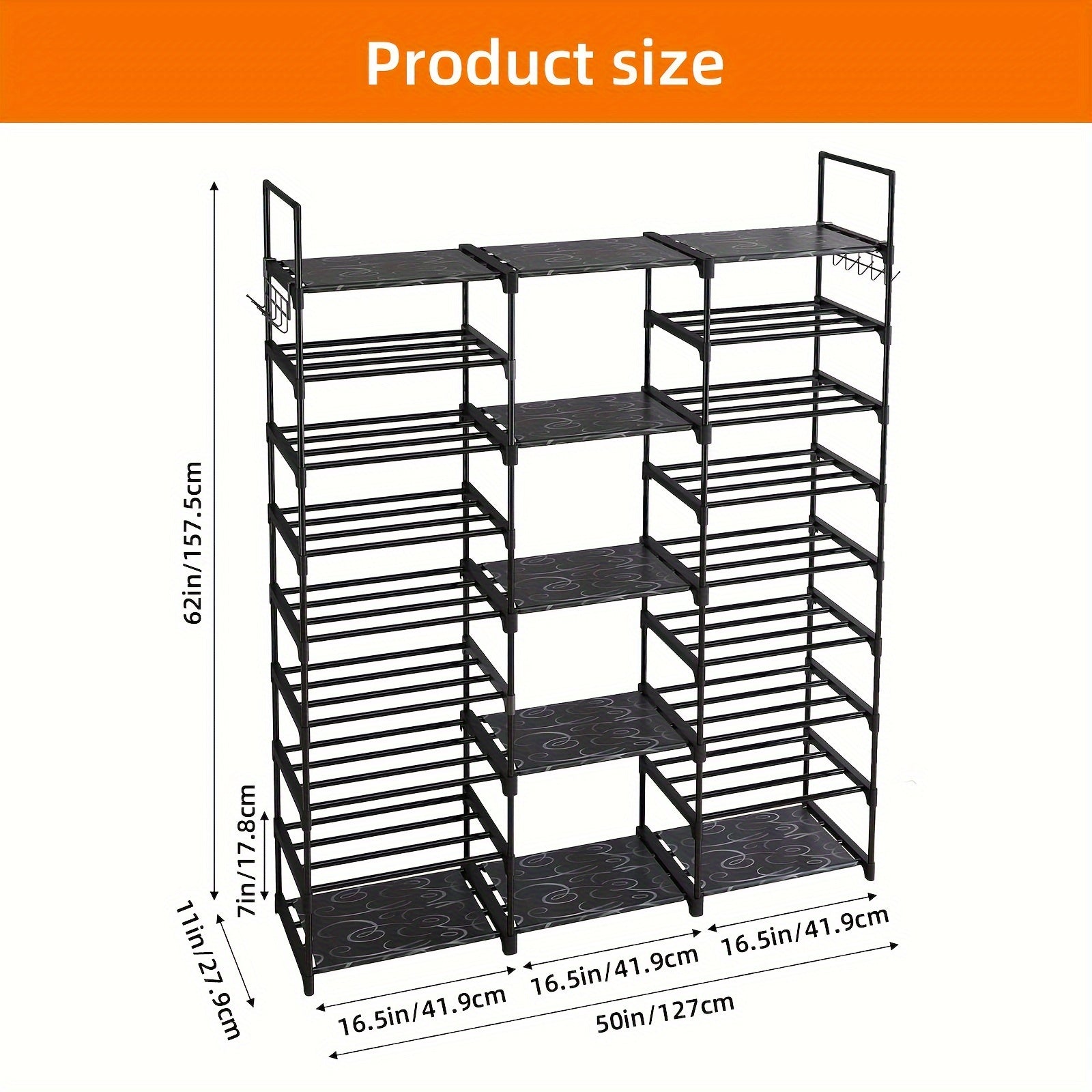 Multi-Layer Shoe Rack Organizer with Hooks - Large Capacity Shelf