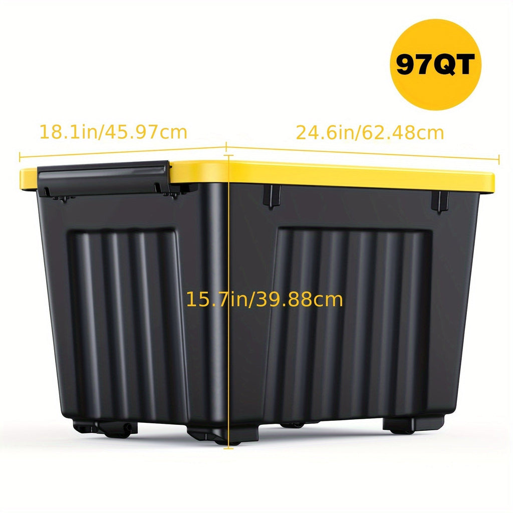 Heavy Duty 72/97QT Stackable Storage Box with Wheels & Lid