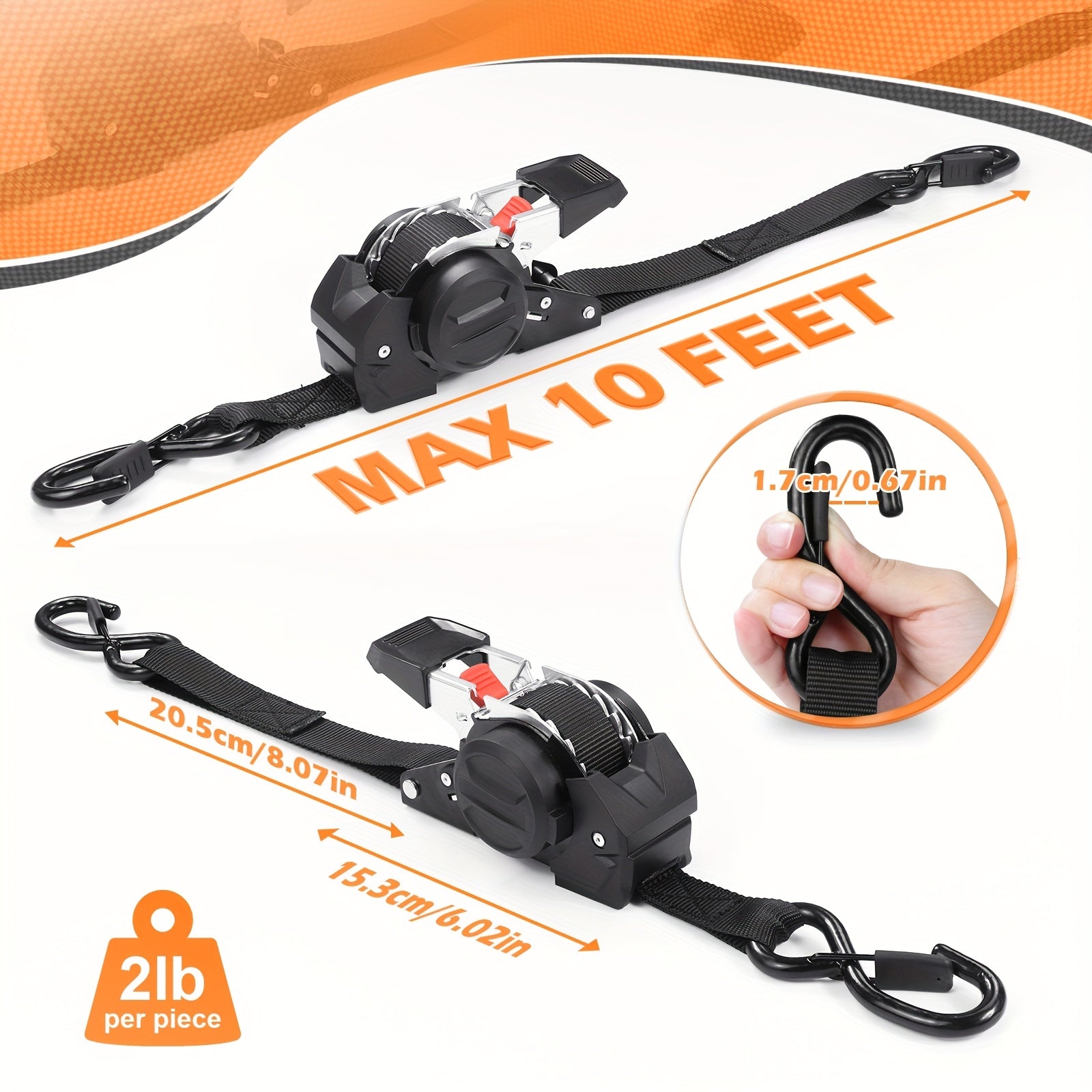 4PCS Retractable Ratchet Tie Down Straps 10FT Heavy Duty