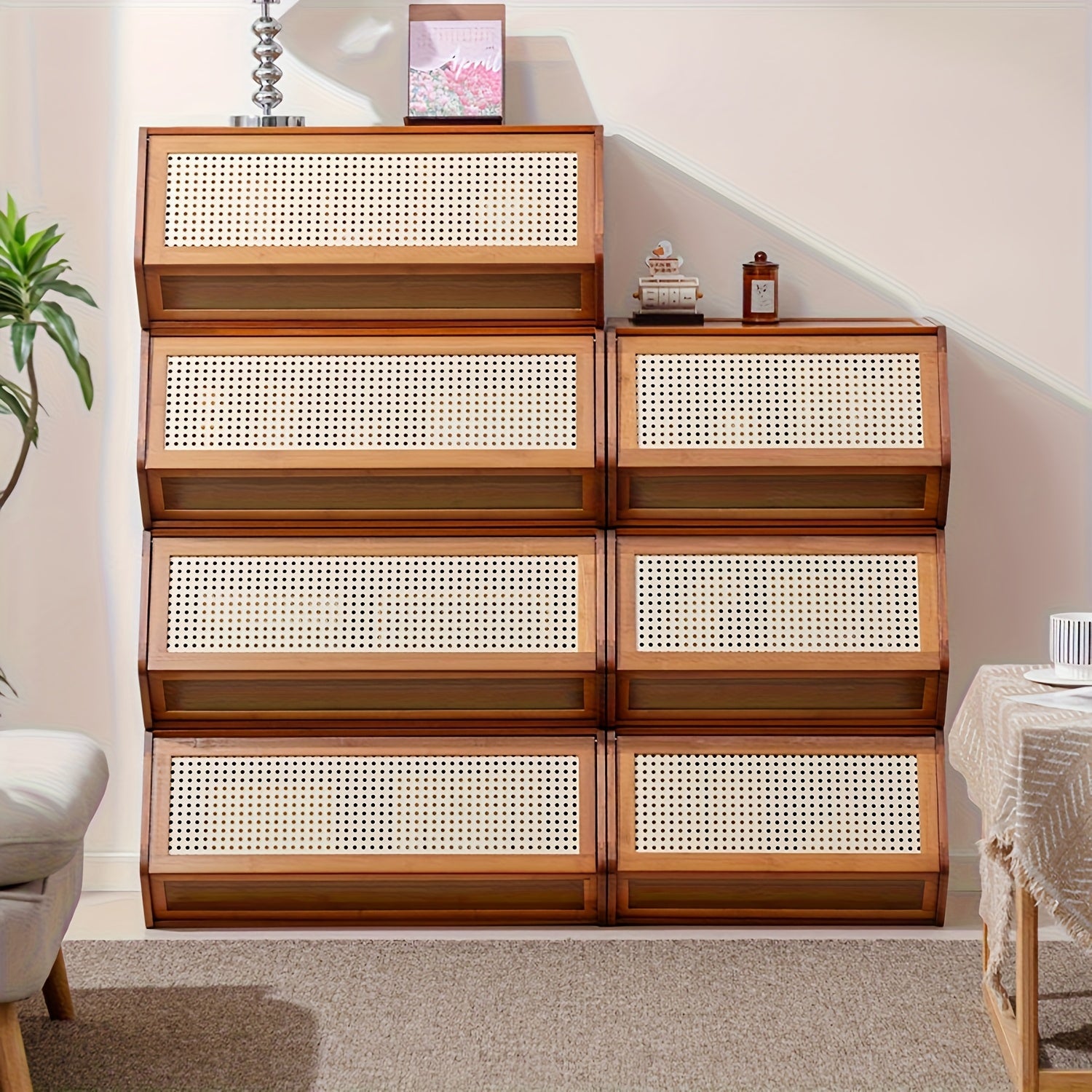 Thin Bamboo Shoe Cabinet with 3 Flip Drawers