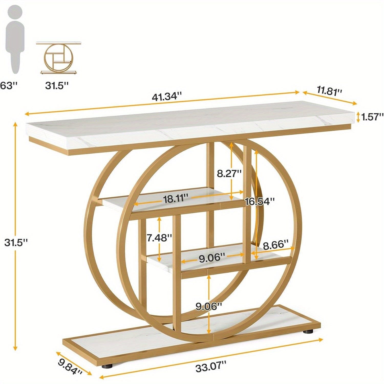 Luxury Gold Console Table with Marble Top Modern Entryway Table
