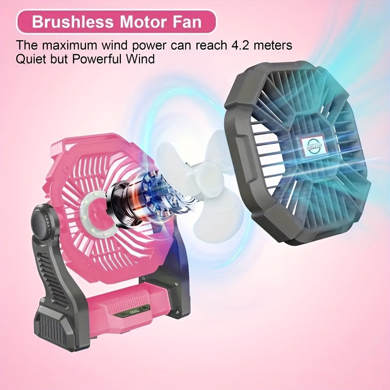 Rechargeable 3-in-1 Oscillating Camping Fan with LED Lantern Light
