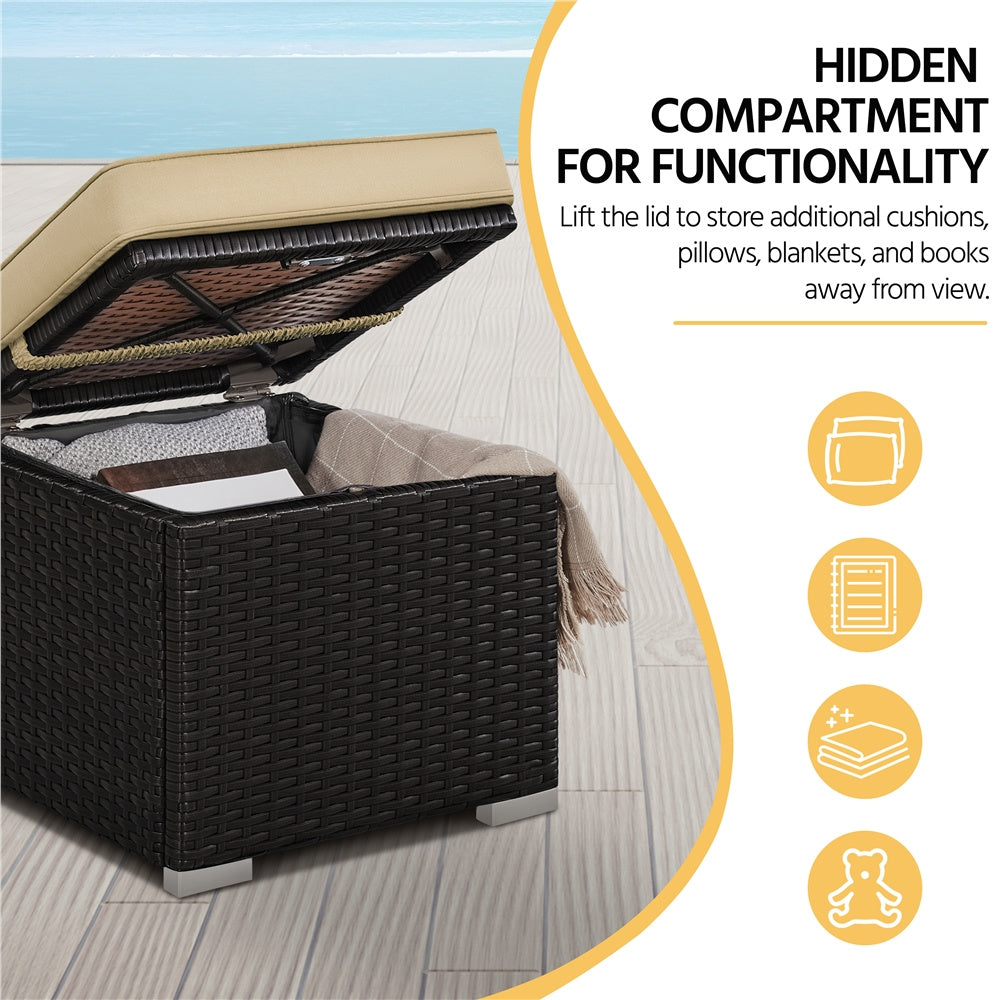 2-Piece Rattan Storage Ottoman Set with Cushions for Patio Garden