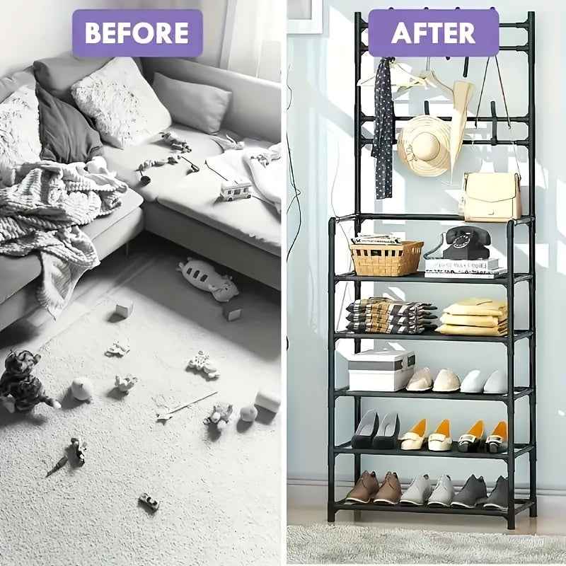 2-in-1 Entryway Organizer: 5-Tier Shoe Rack and Coat Hanger Combo