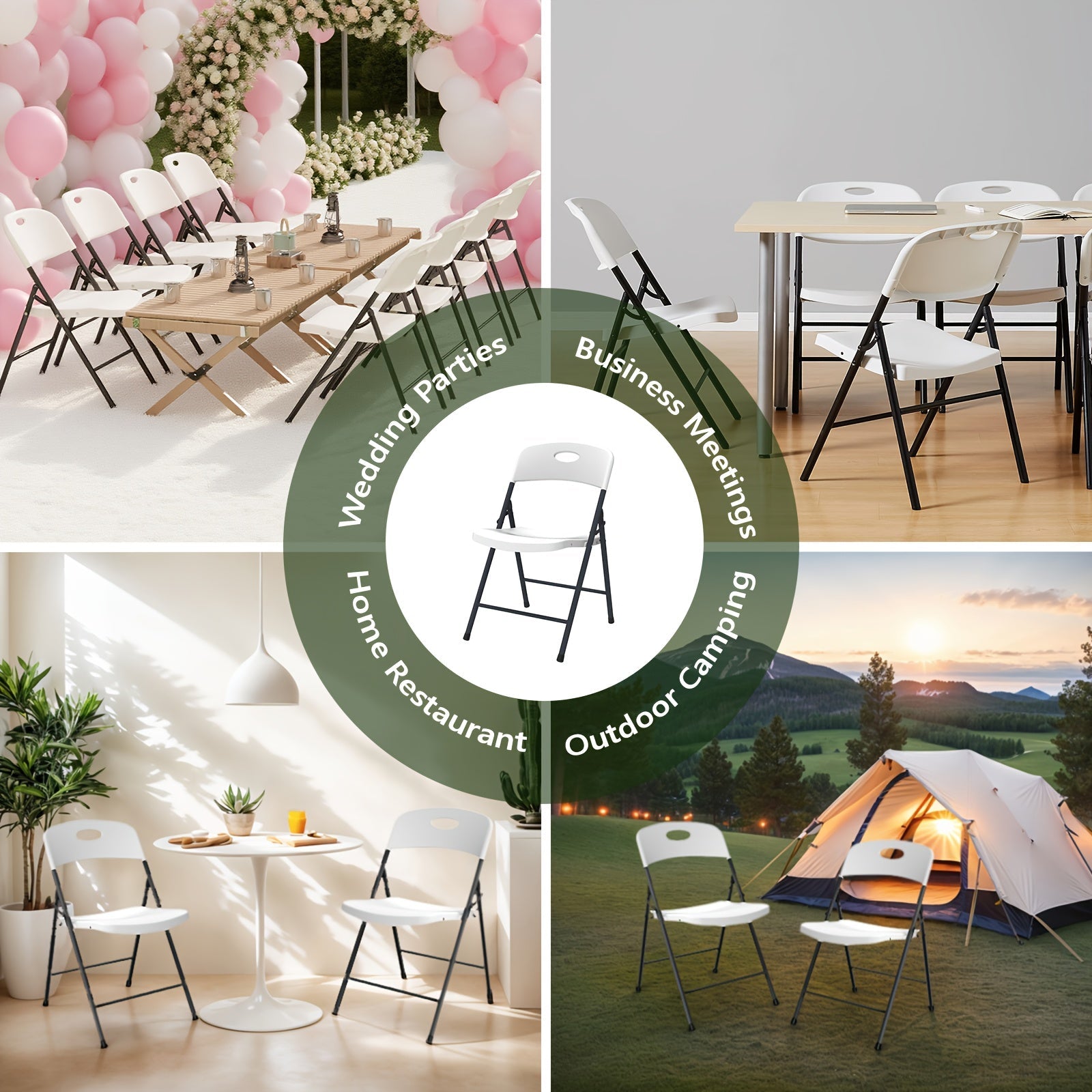 Heavy Duty White Plastic Folding Chairs - Metal Frame Multi-Pack