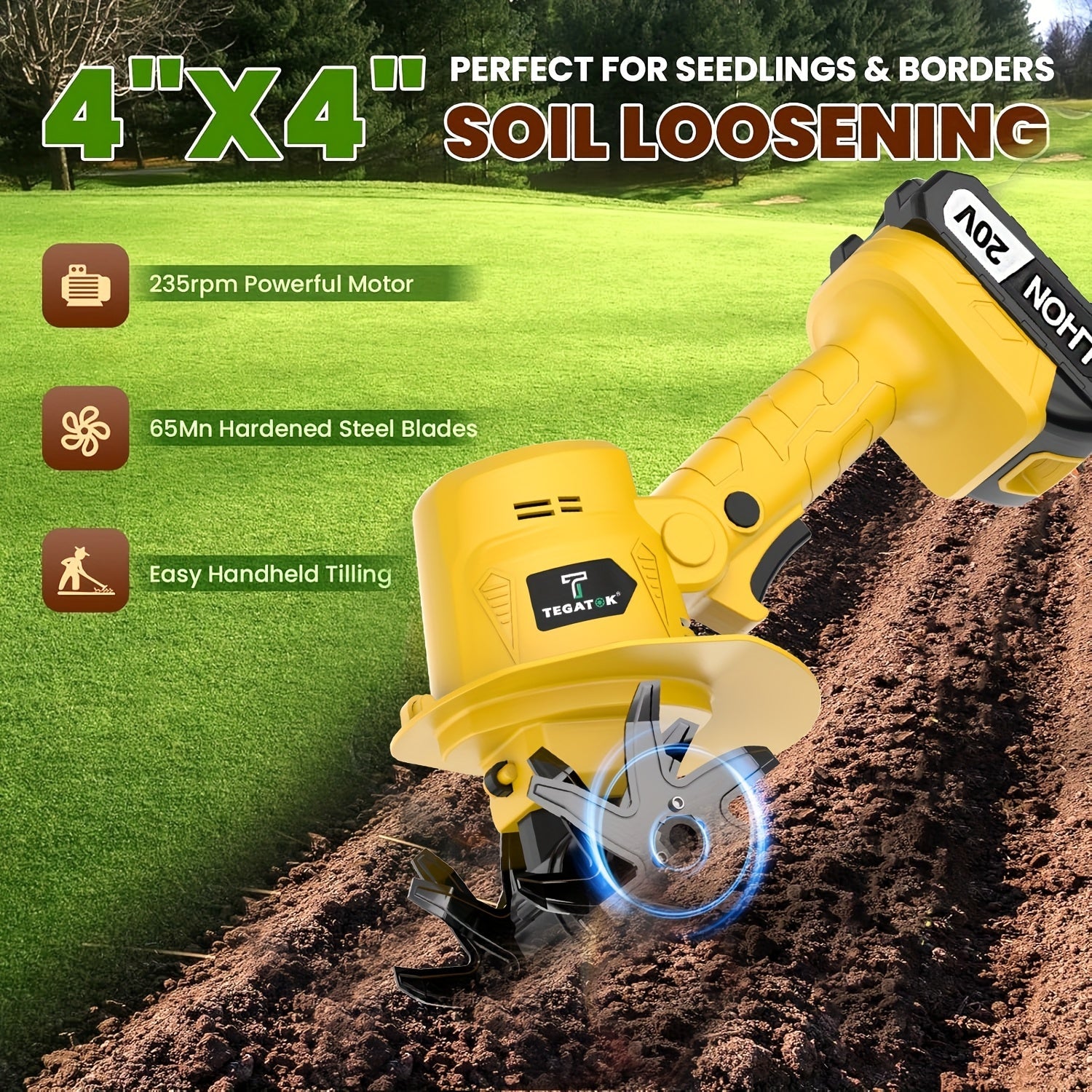 20V Cordless Garden Tiller and Cultivator for Soil Aeration