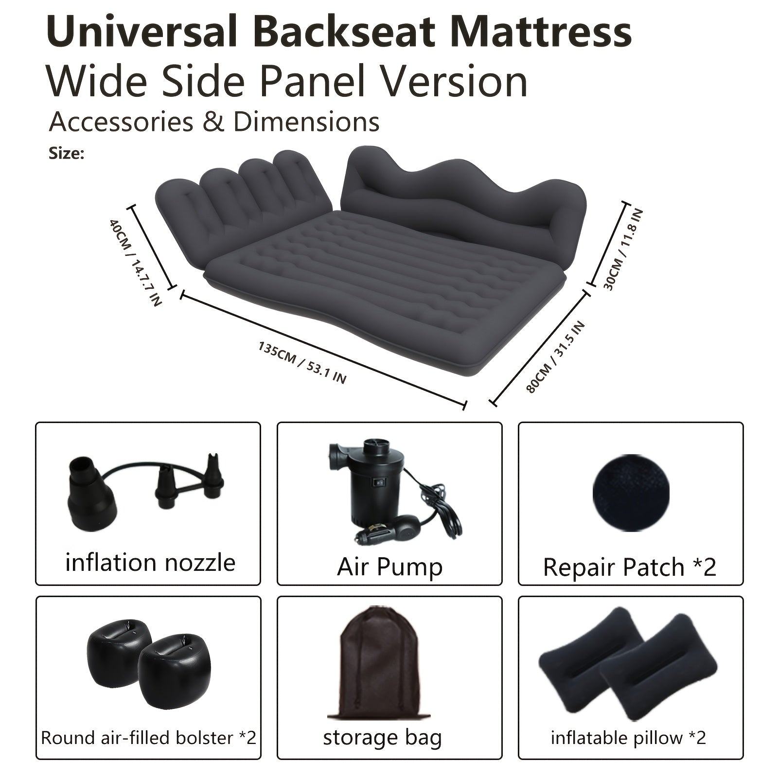 Inflatable Car Back Seat Mattress for SUV Travel with Pump & Pillows