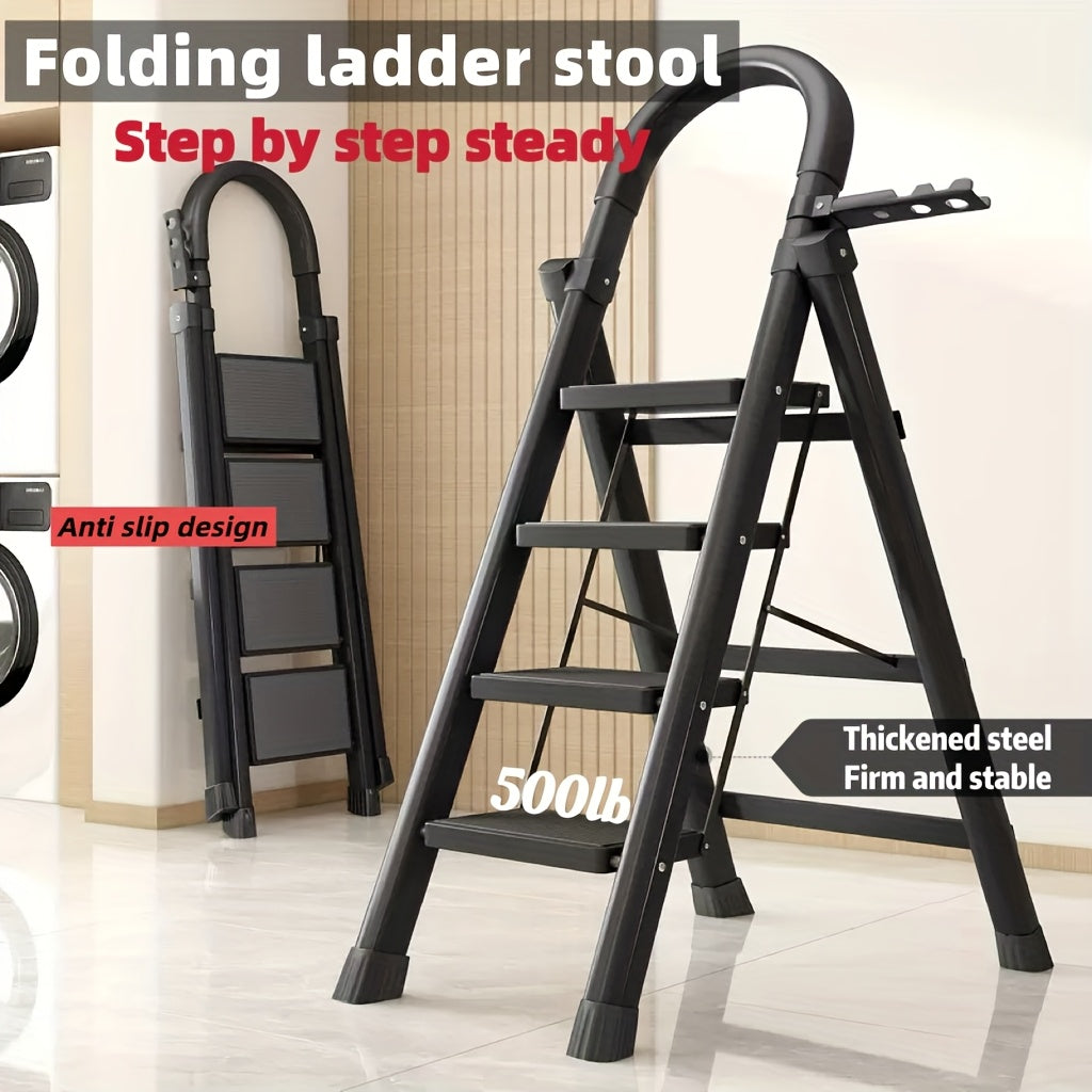 Heavy-Duty Folding Step Ladder 500LBS Capacity Non-Slip Portable