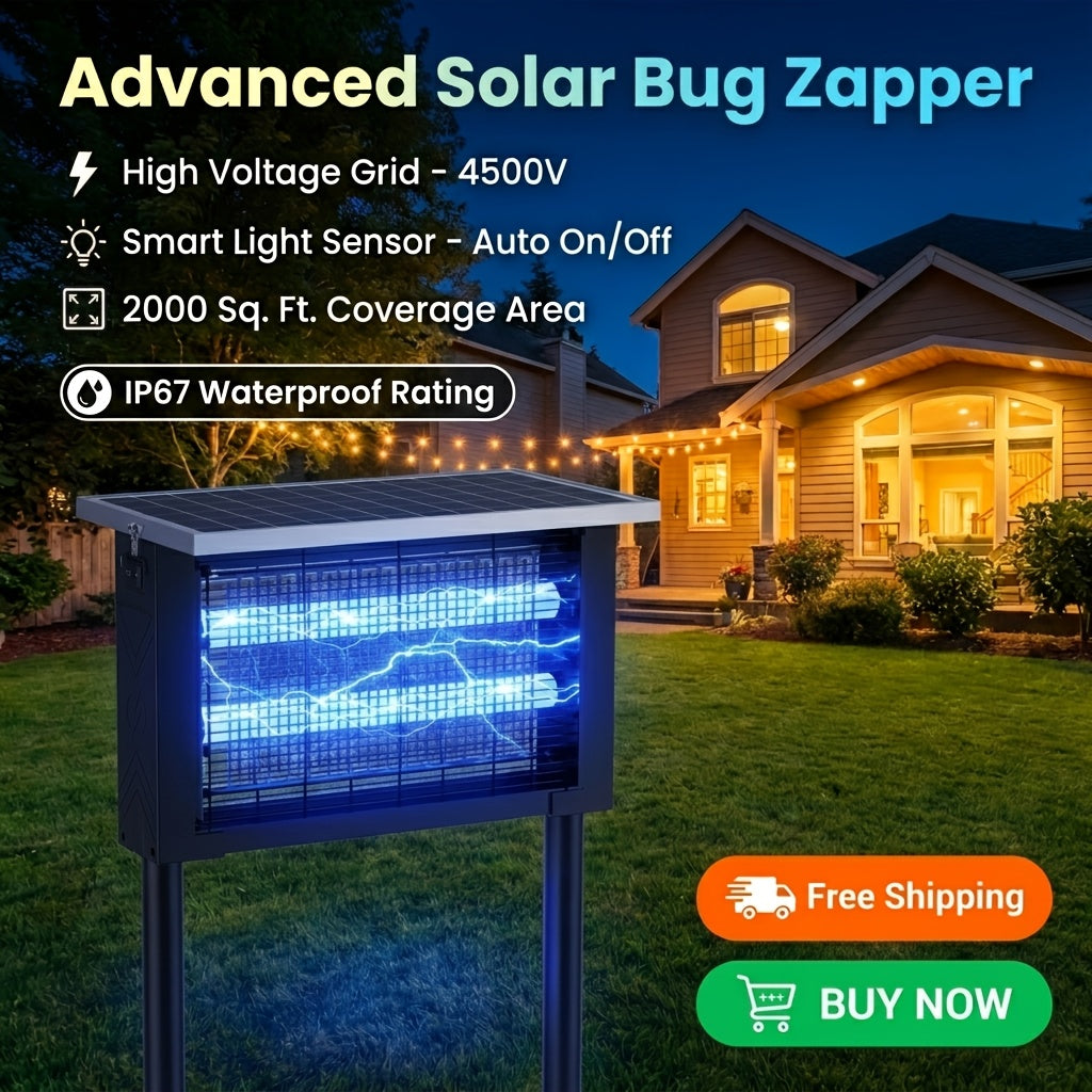 Solar Powered Outdoor Bug Zapper 4500V Electric Insect Killer