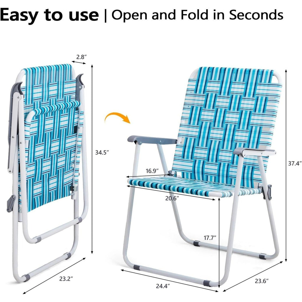 Set of 2 Folding Beach Chairs Portable Webbed Steel Outdoor Chairs