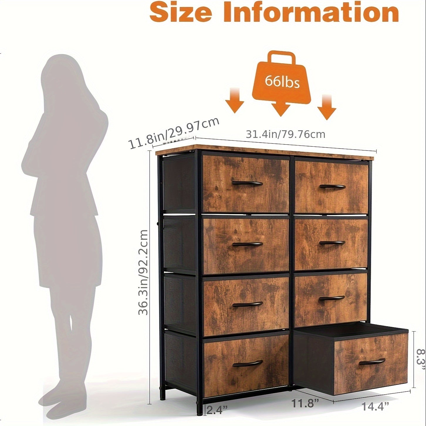 8-Drawer Fabric Dresser Organizer Chest for Bedroom and Hallway