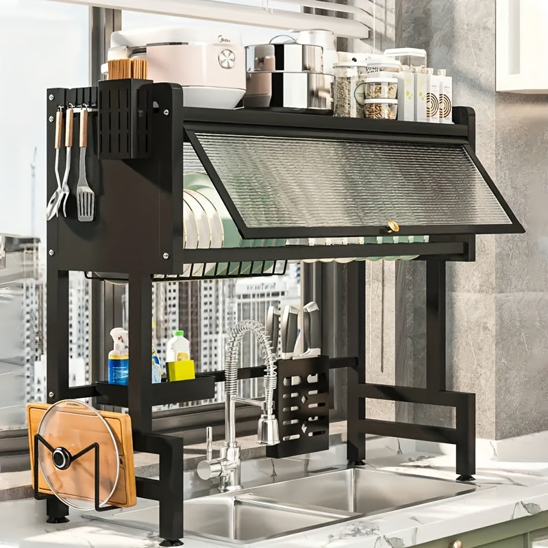 Modern Over-Sink Dish Drying Rack with Dustproof Clamshell Door