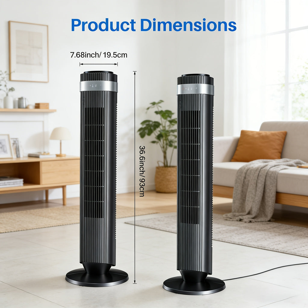 Quiet Bladeless Tower Fan with 5 Speeds and Remote for Nursery