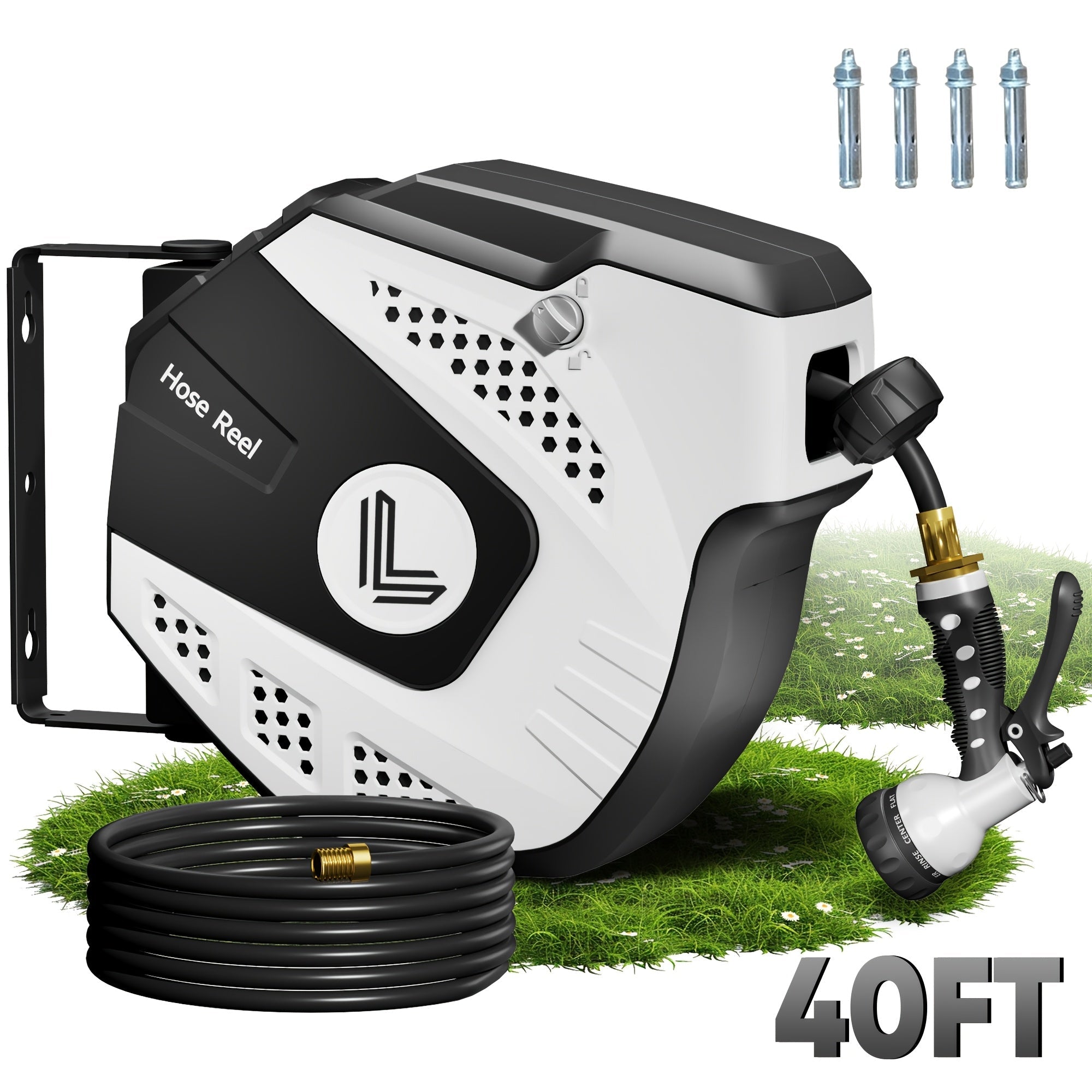 Retractable Garden Hose Reel with Auto Rewind Wall Mounted System