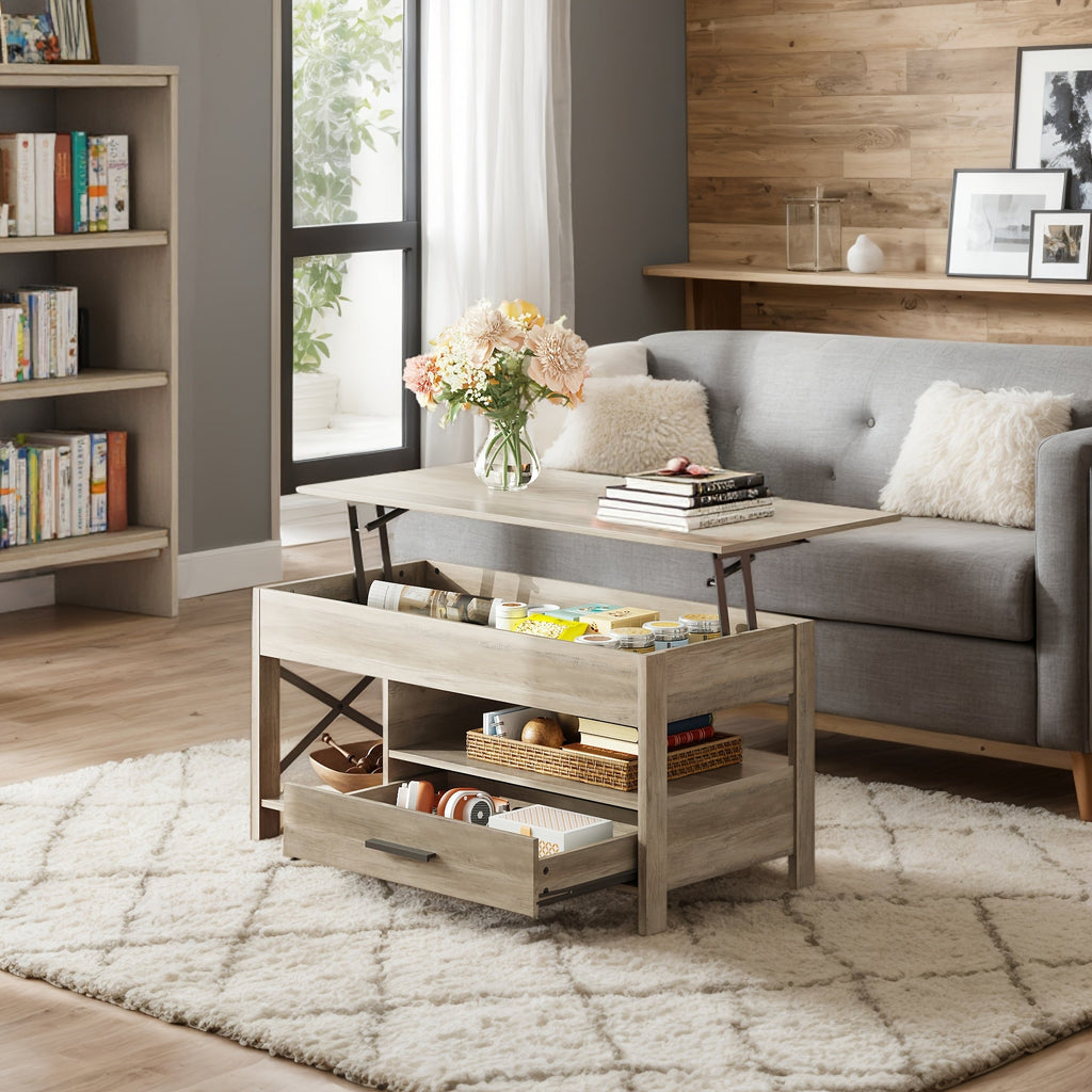 Lift Top Coffee Table with Hidden Storage and Retro Wood Finish