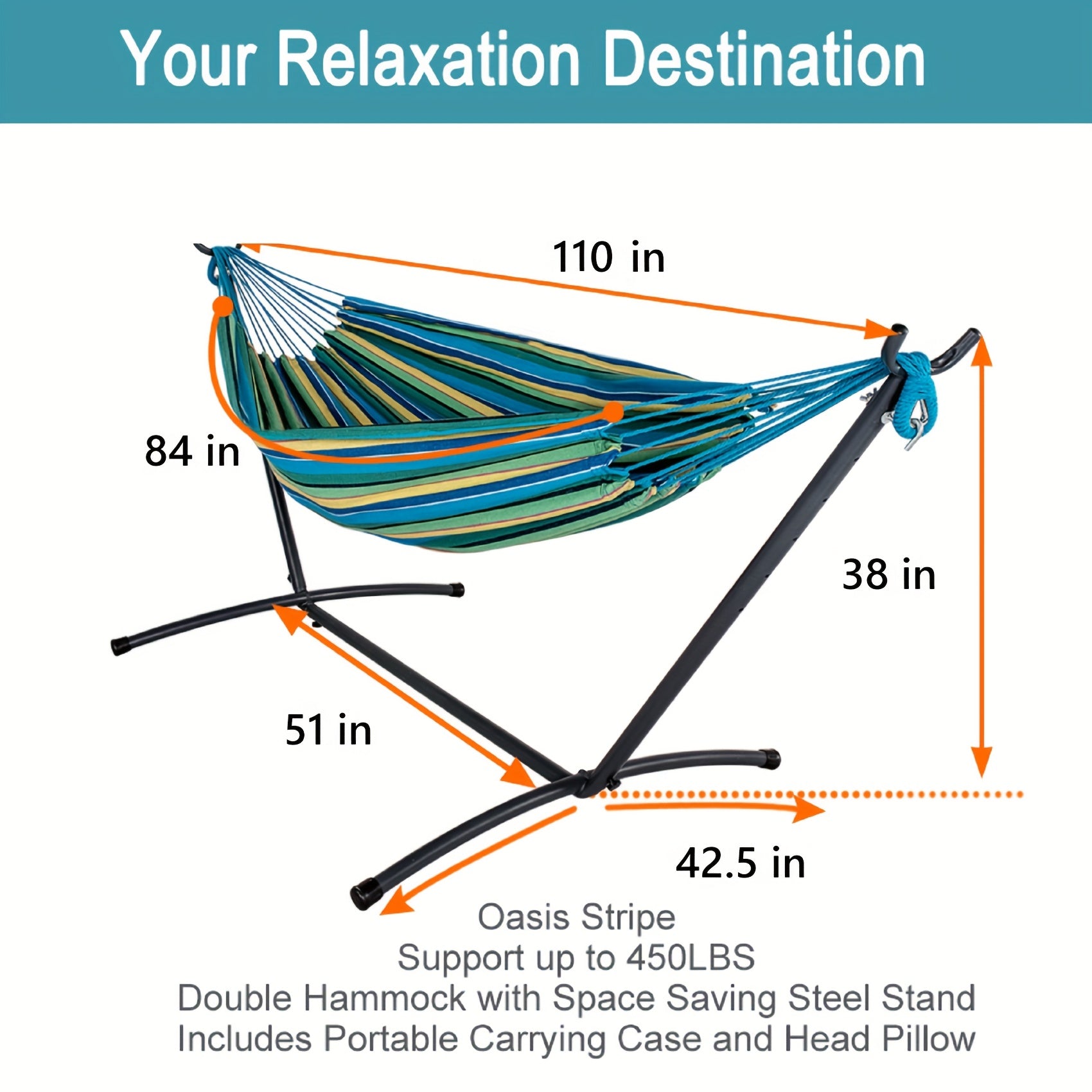 Heavy Duty Double Hammock with Steel Stand 450lbs Portable Outdoor