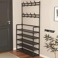 2-in-1 Entryway organizer featuring a 5-tier shoe rack and coat hooks for space-saving home storage