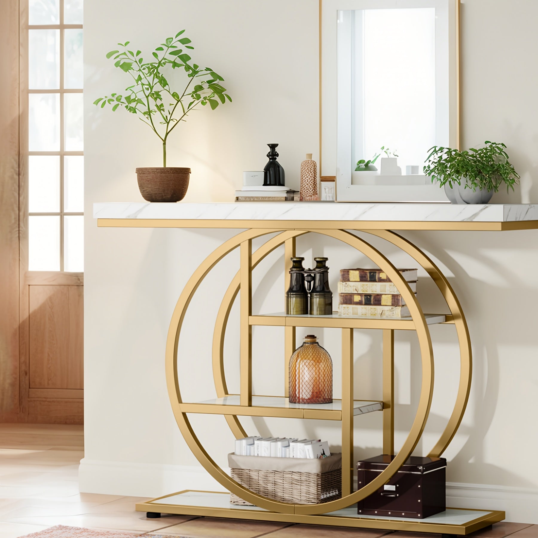 Luxury Gold Console Table with Marble Top Modern Entryway Table