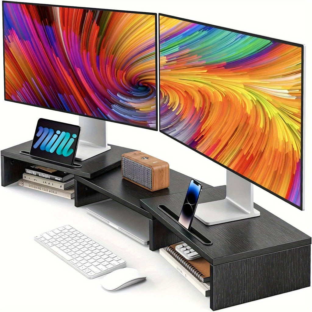 Dual Monitor Stand Riser Adjustable Desktop Organizer for PC Laptop Printer