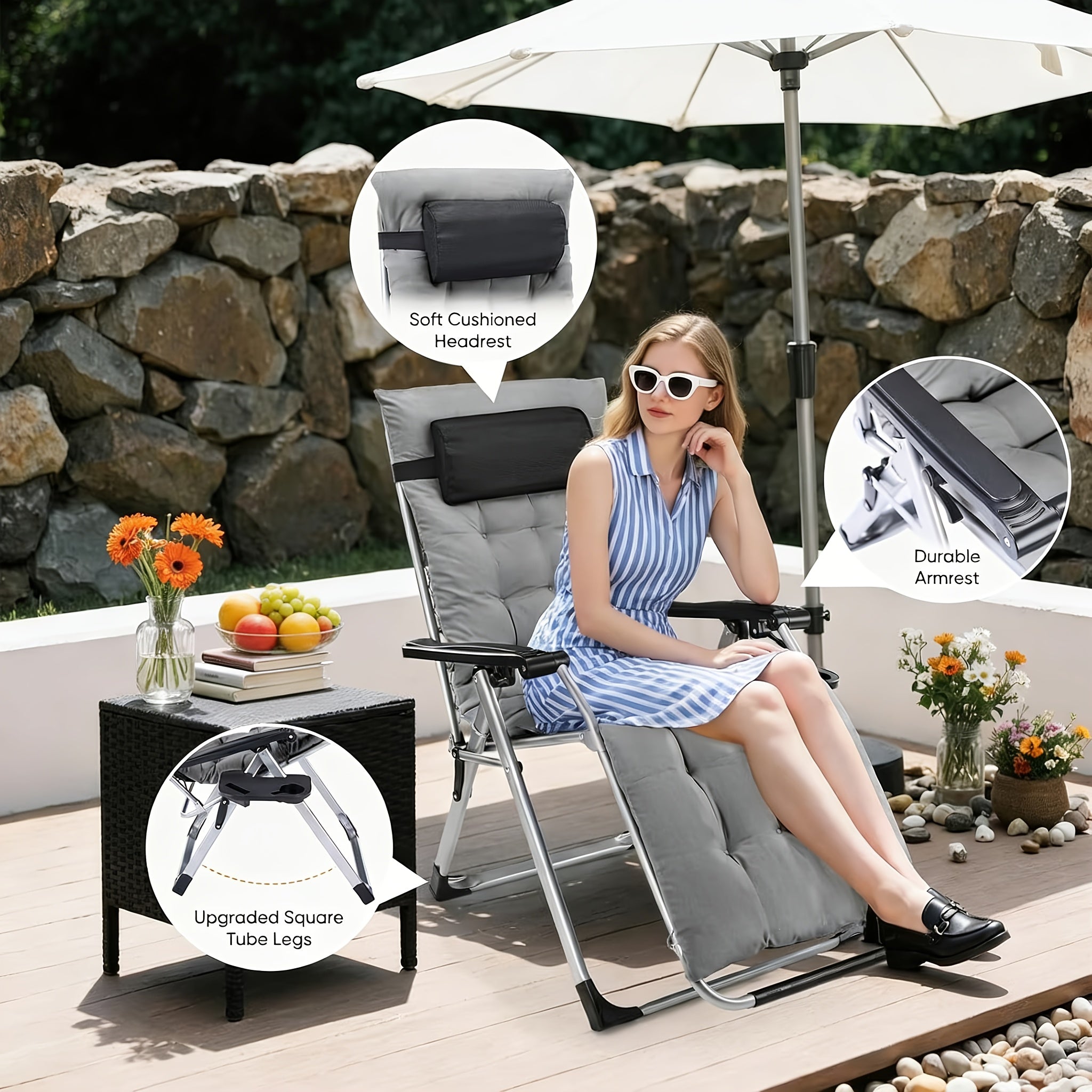 Zero Gravity Recliner Chair Foldable Patio Lounge with Cup Holder
