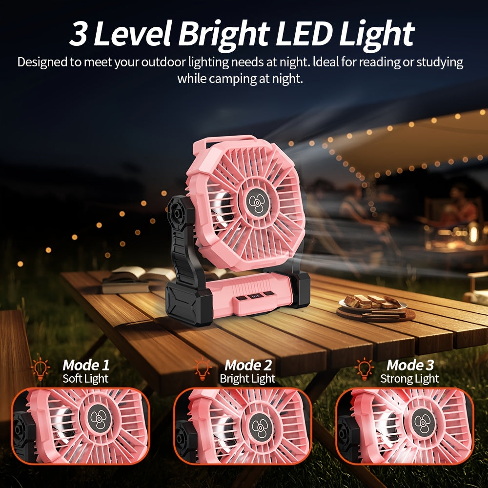 Rechargeable 3-in-1 Oscillating Camping Fan with LED Lantern Light