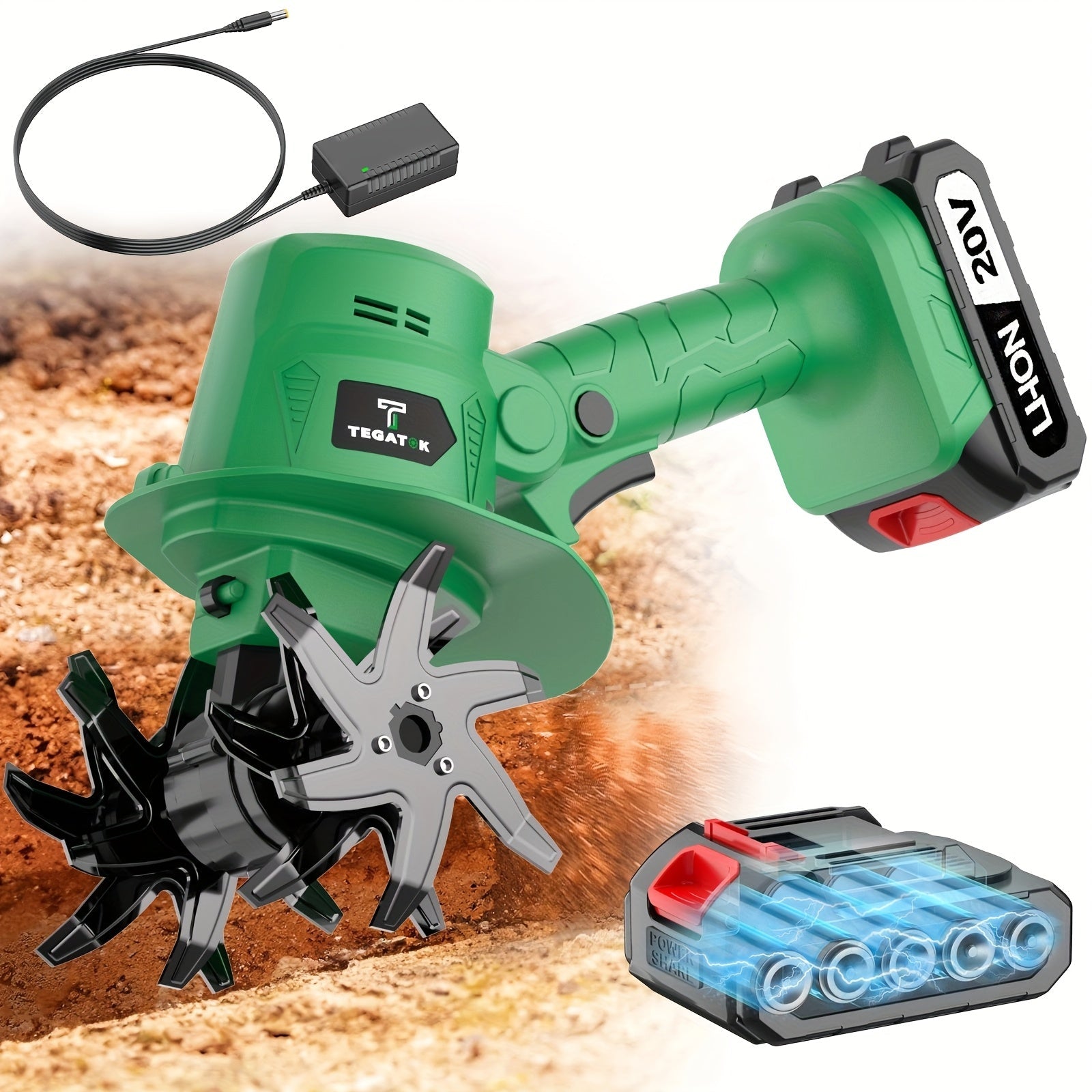 20V Cordless Garden Tiller and Cultivator for Soil Aeration