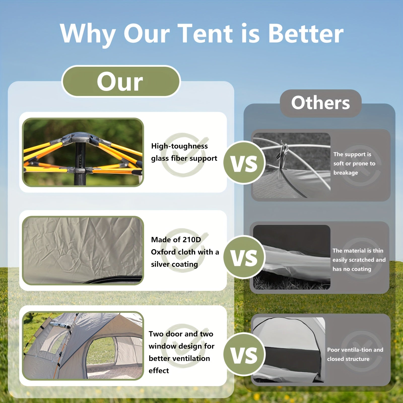 3-4 Person Instant Pop Up Camping Tent Waterproof Quick Setup