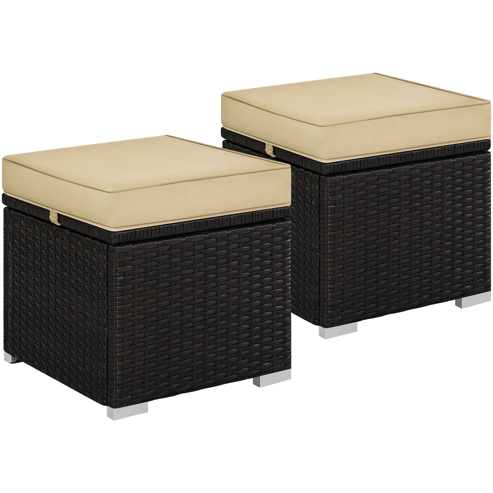 2-Piece Rattan Storage Ottoman Set with Cushions for Patio Garden