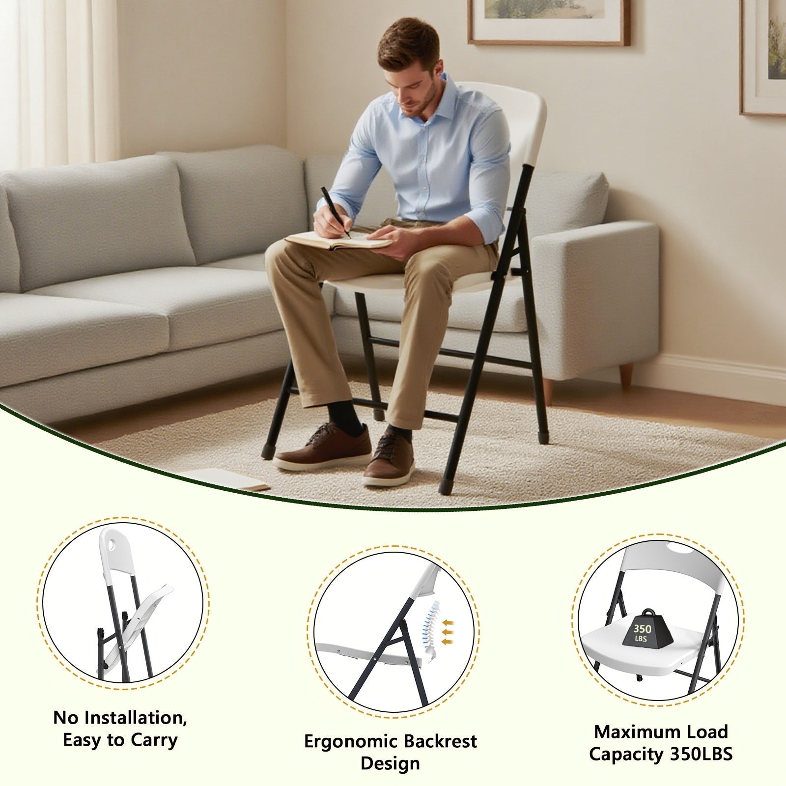 Heavy Duty White Plastic Folding Chairs - Metal Frame Multi-Pack