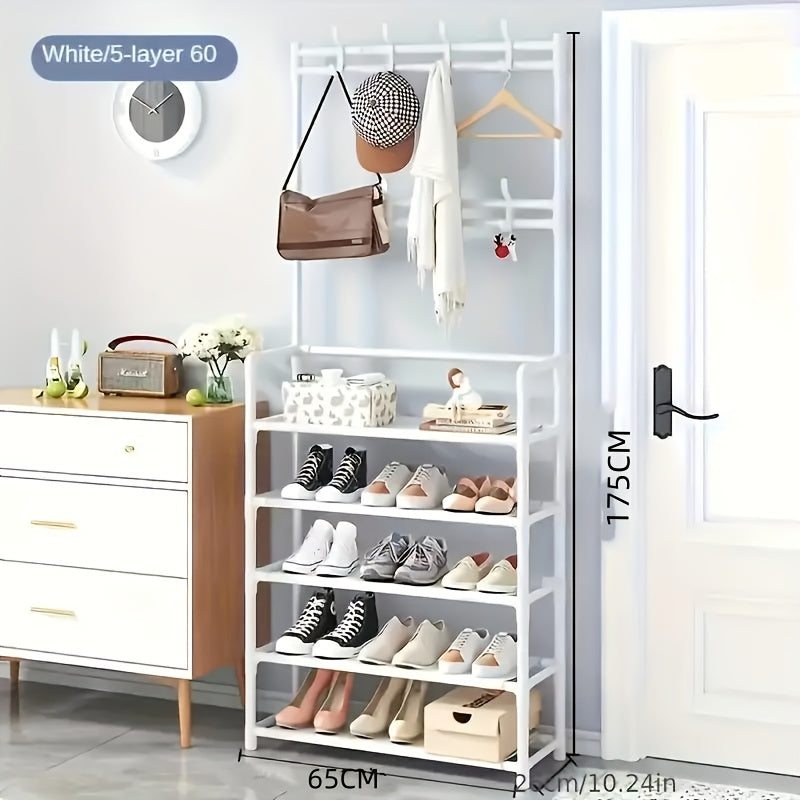 2-in-1 Entryway Organizer: 5-Tier Shoe Rack and Coat Hanger Combo