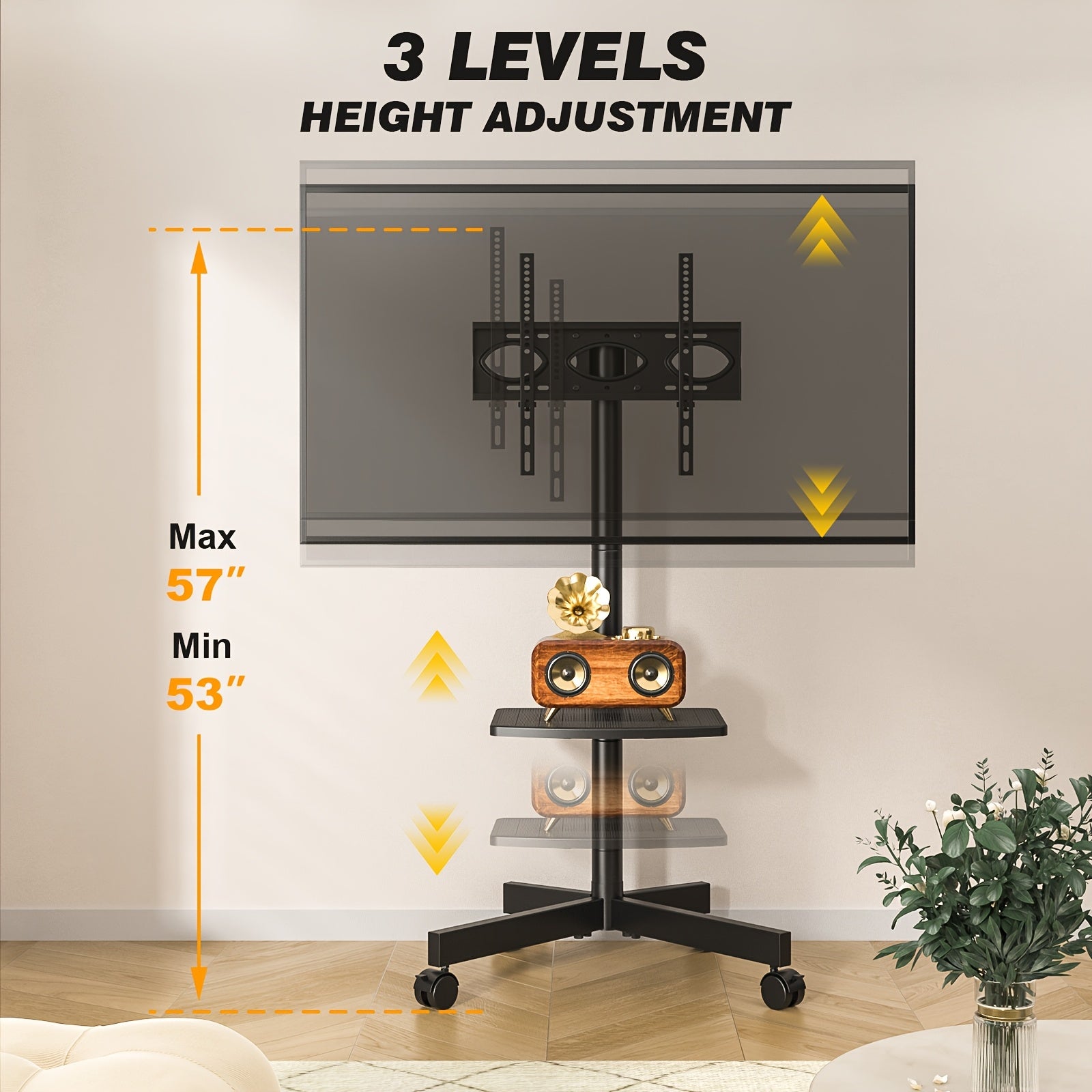 Mobile TV Cart Stand 23-60 Inch Rolling TV Stand with Shelf