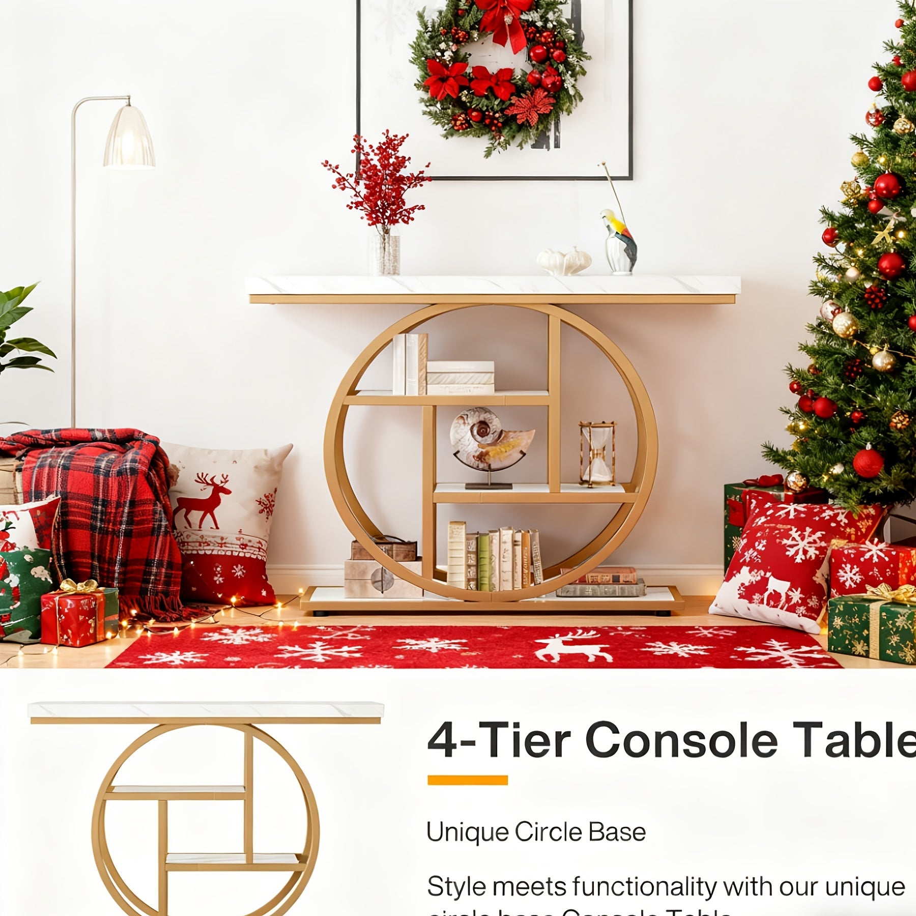 Luxury Gold Console Table with Marble Top Modern Entryway Table