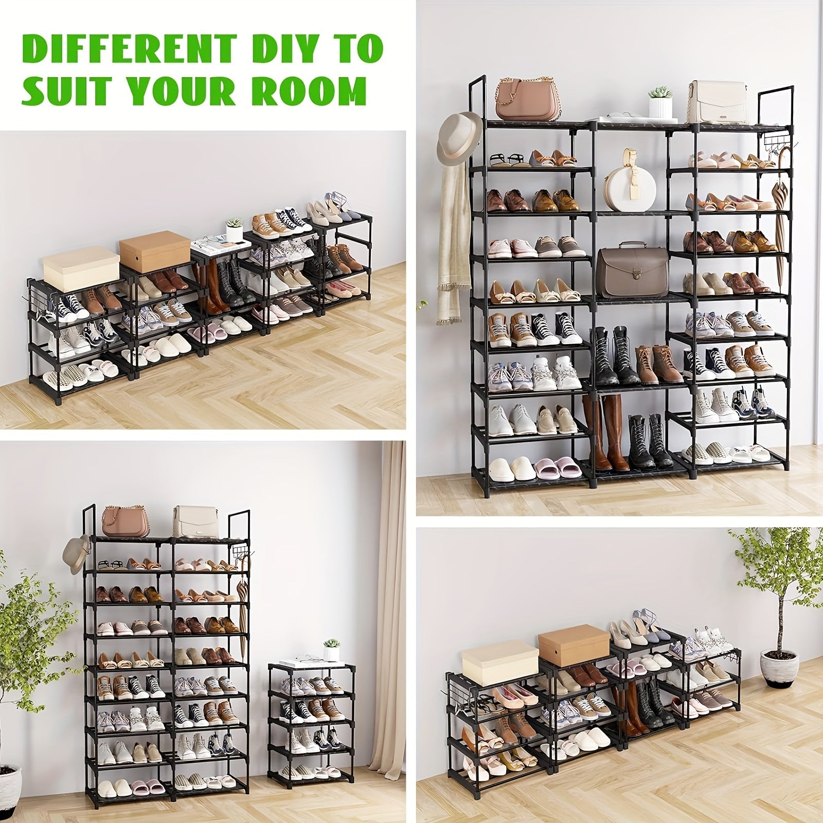 Multi-Layer Shoe Rack Organizer with Hooks - Large Capacity Shelf