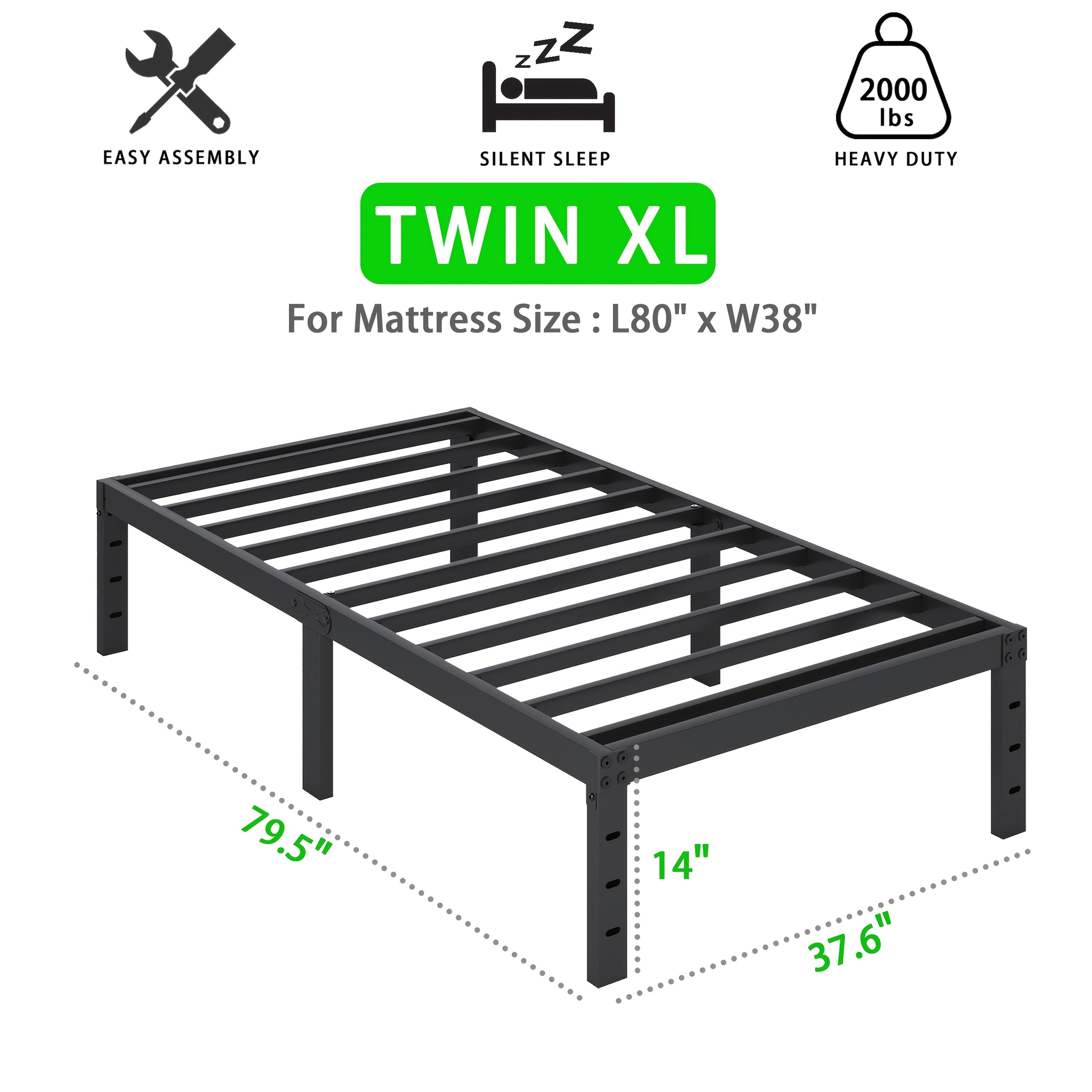 Heavy Duty Metal Platform Bed Frame with Under-Bed Storage Black