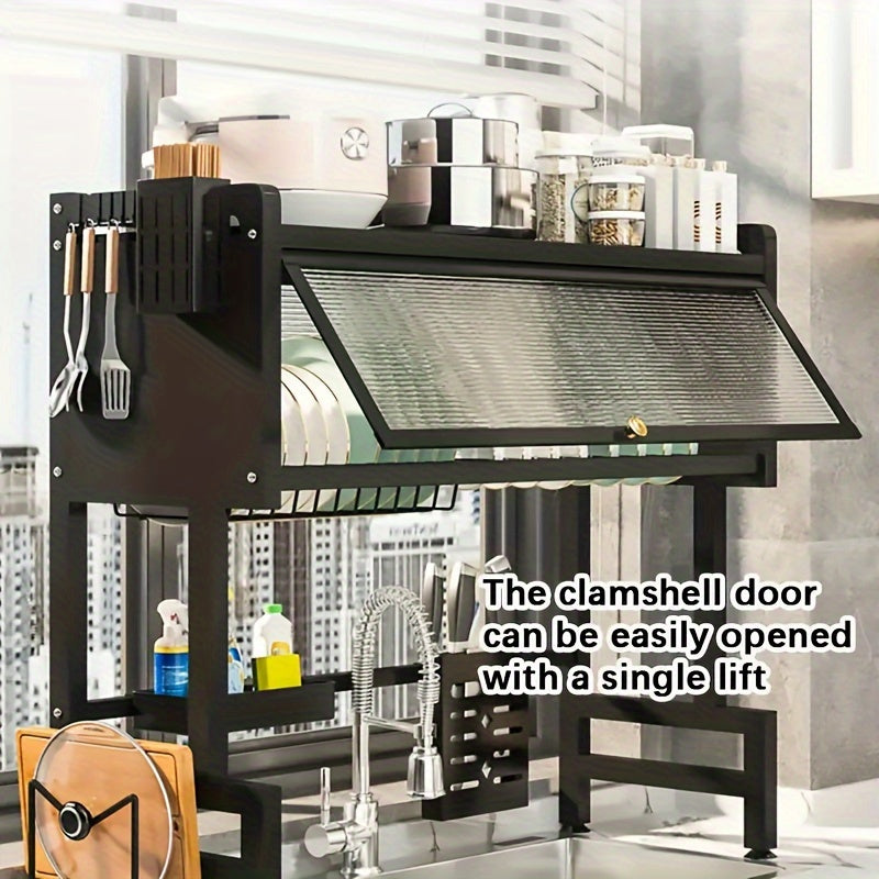 Modern Over-Sink Dish Drying Rack with Dustproof Clamshell Door