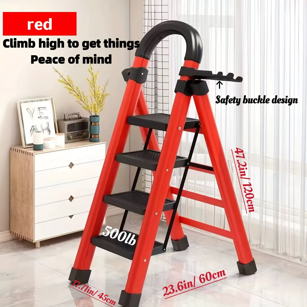 Heavy-Duty Folding Step Ladder 500LBS Capacity Non-Slip Portable