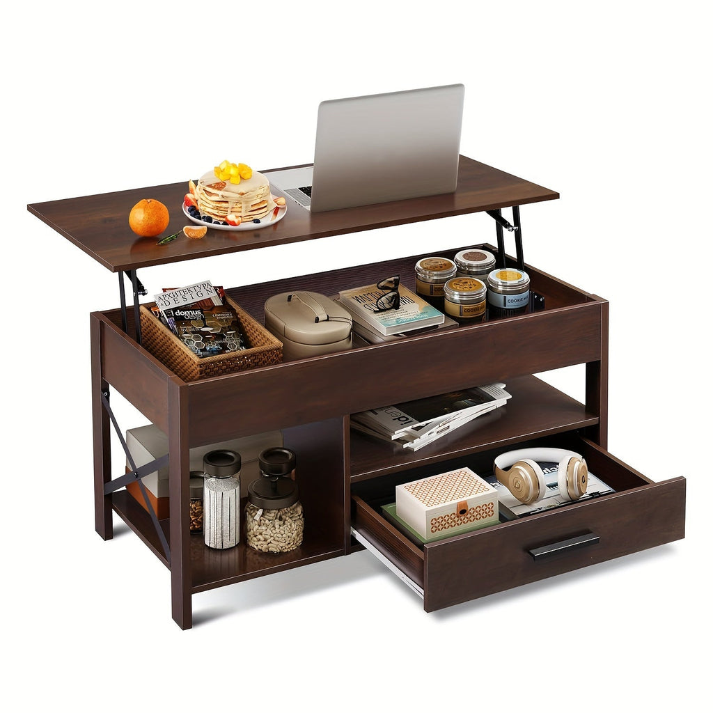Lift Top Coffee Table with Hidden Storage and Retro Wood Finish