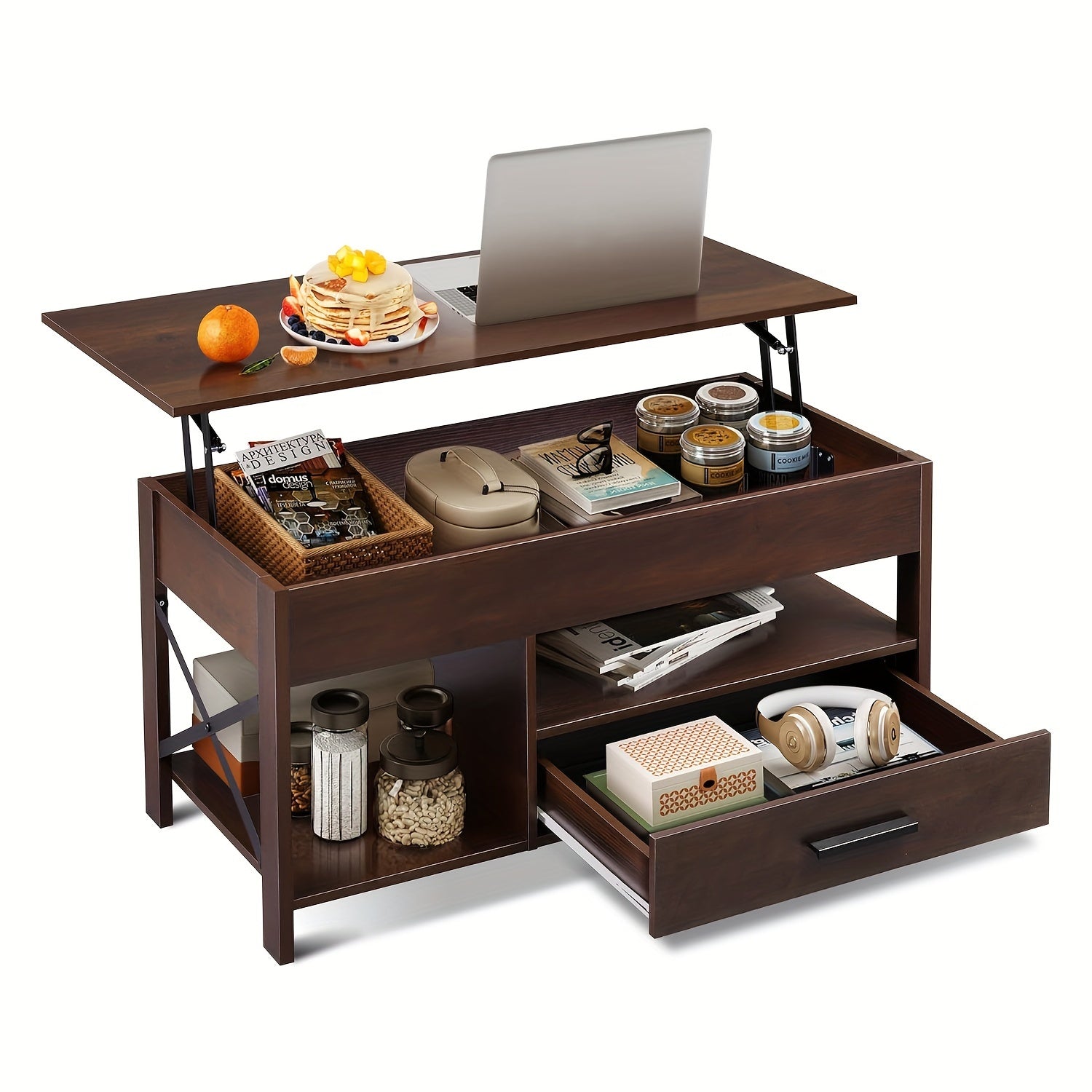 Lift Top Coffee Table with Hidden Storage and Retro Wood Finish