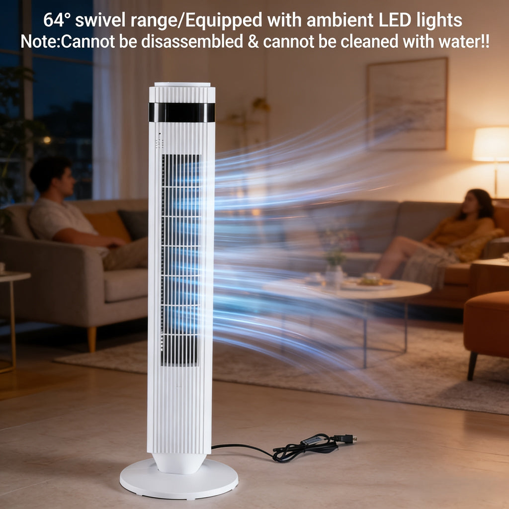 Quiet Bladeless Tower Fan with 5 Speeds and Remote for Nursery