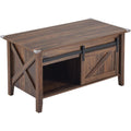 36-Inch Lift-Top Coffee Table with Hidden Storage and Sliding Barn