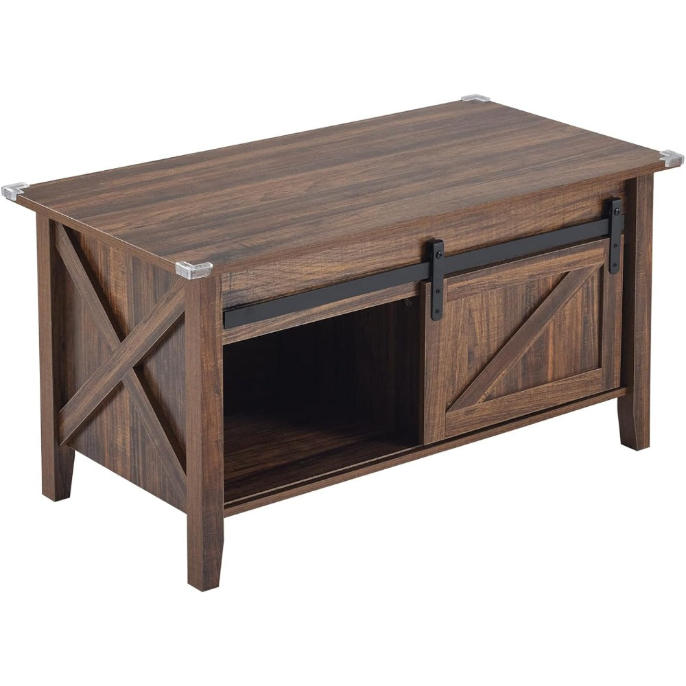 36-Inch Lift-Top Coffee Table with Hidden Storage and Sliding Barn