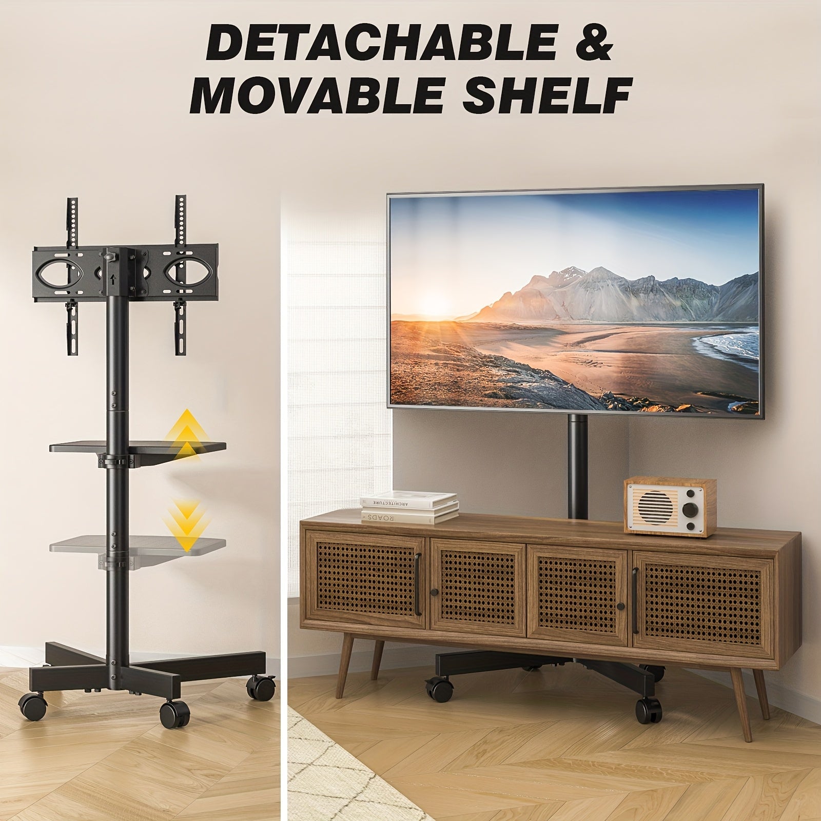 Mobile TV Cart Stand 23-60 Inch Rolling TV Stand with Shelf