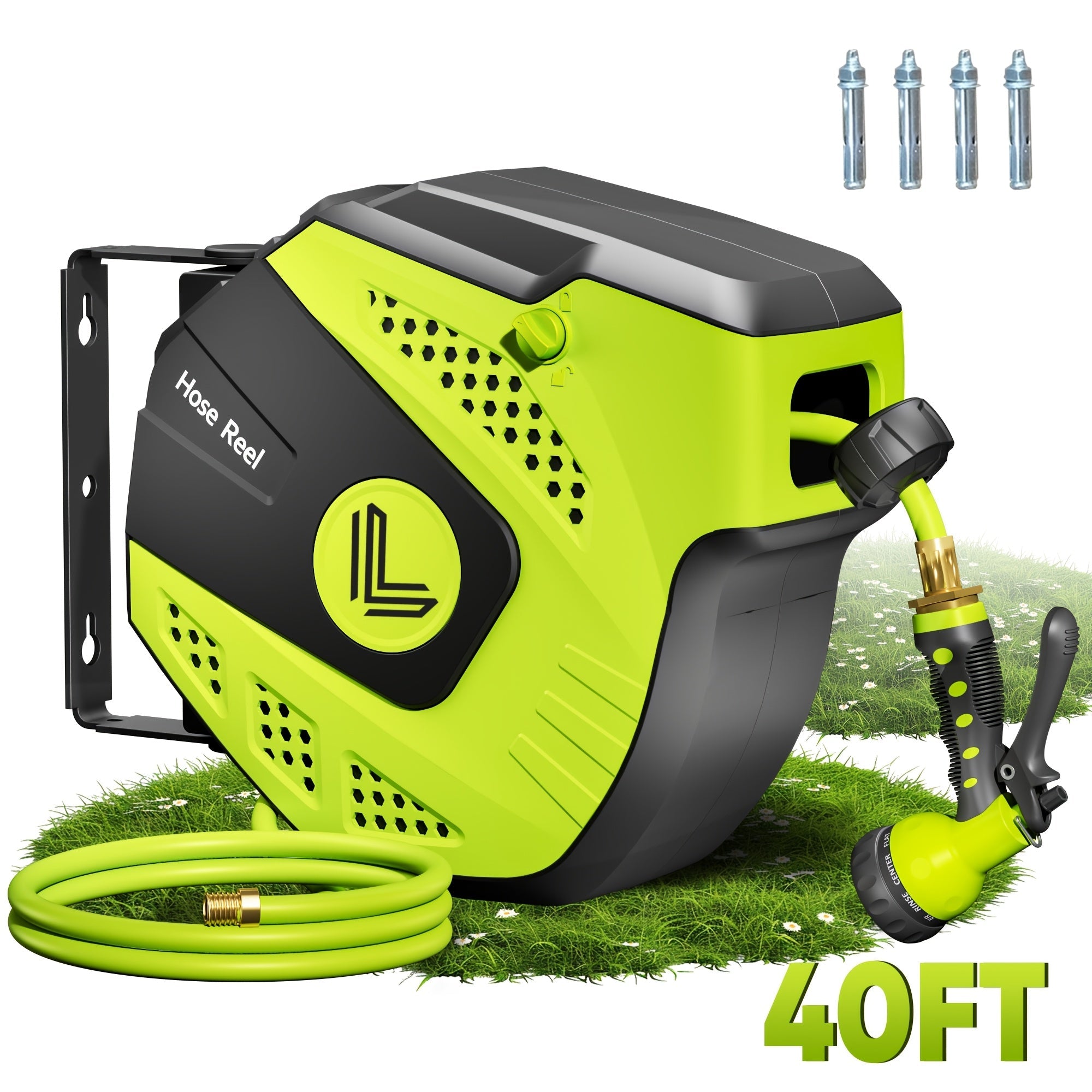 Retractable Garden Hose Reel with Auto Rewind Wall Mounted System