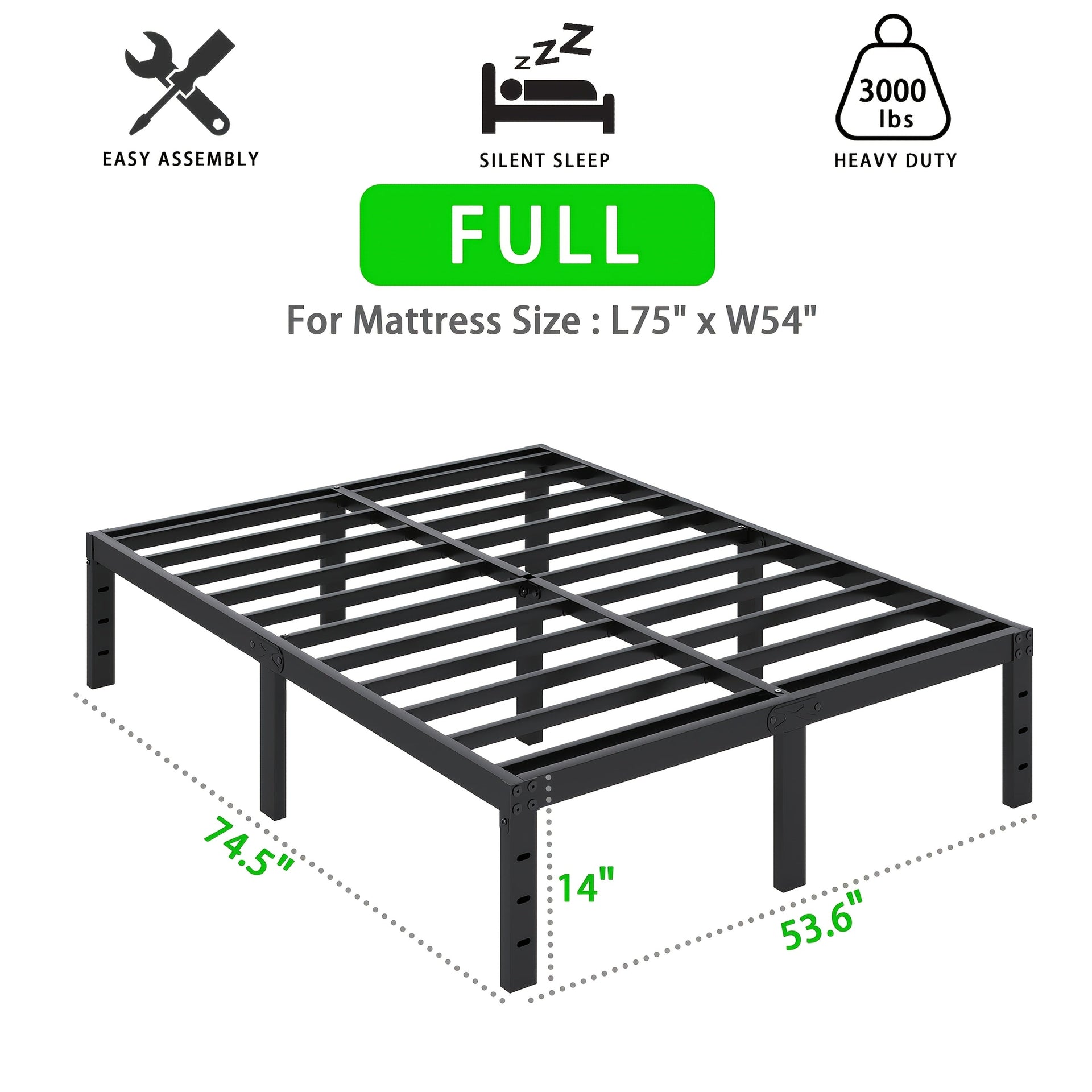 Heavy Duty Metal Platform Bed Frame with Under-Bed Storage Black
