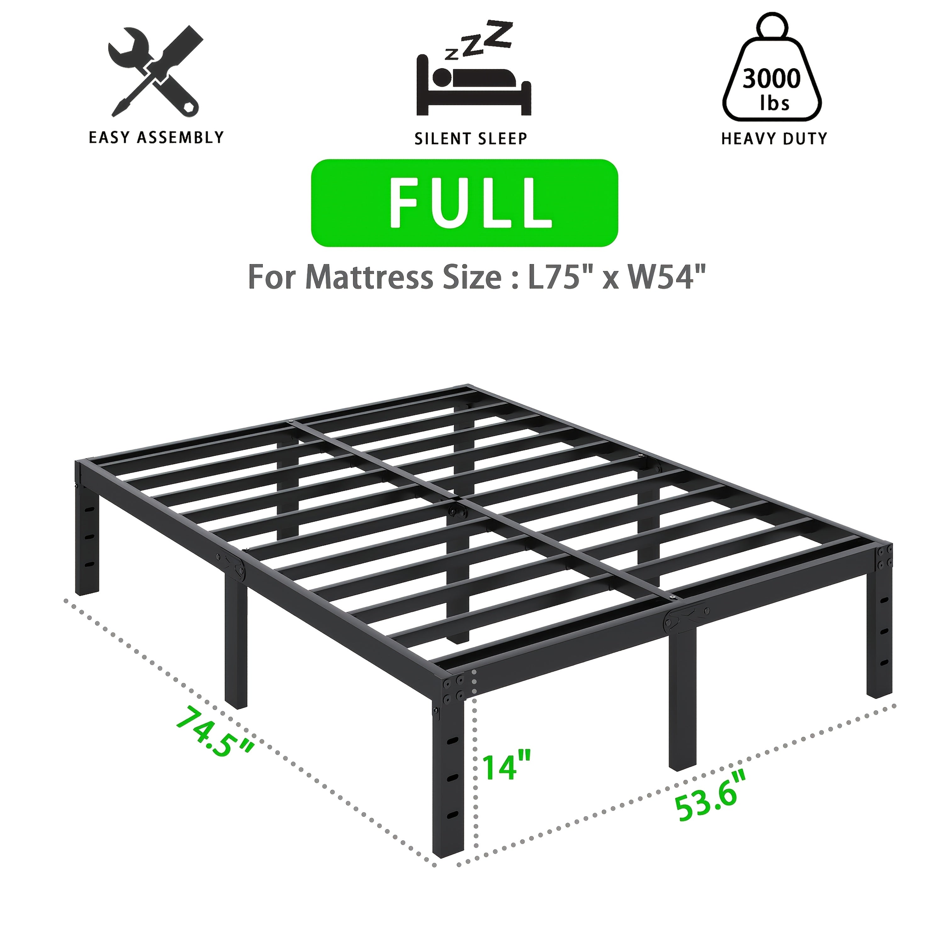 Heavy Duty Metal Platform Bed Frame with Under-Bed Storage Black