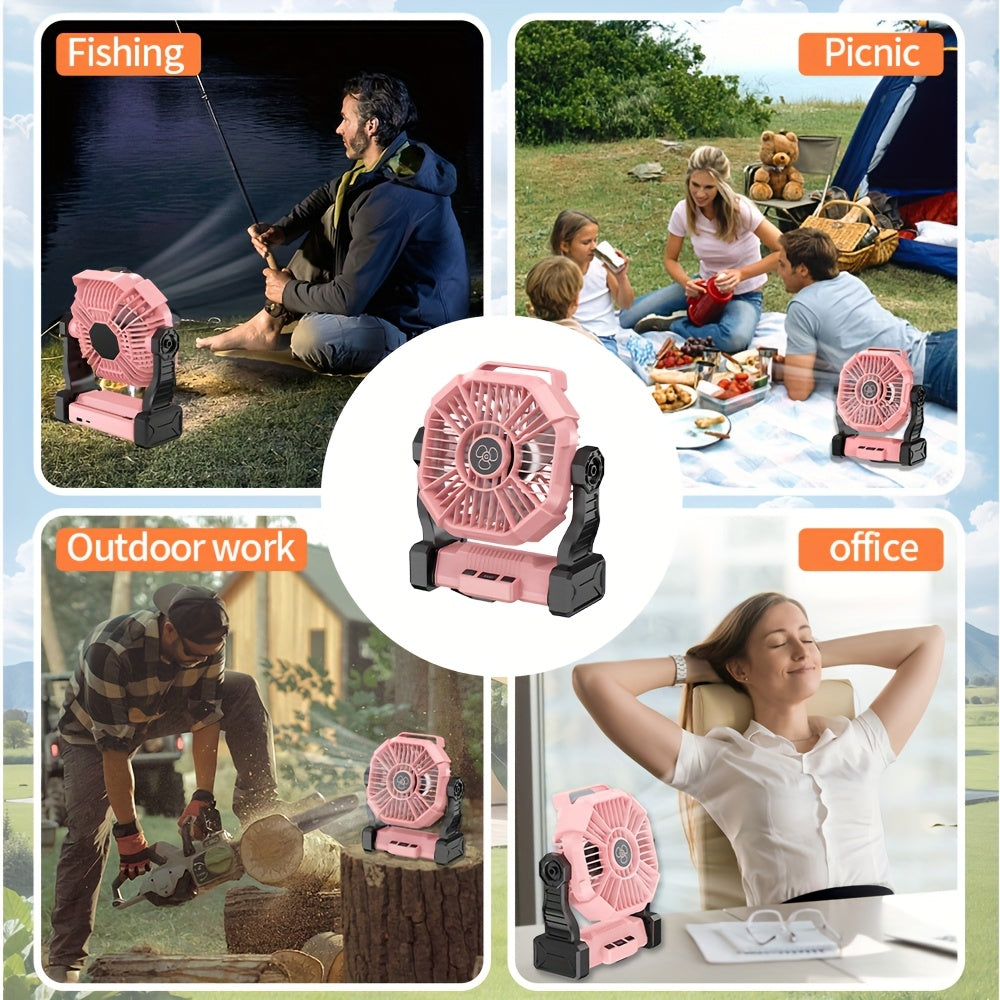 Rechargeable 3-in-1 Oscillating Camping Fan with LED Lantern Light