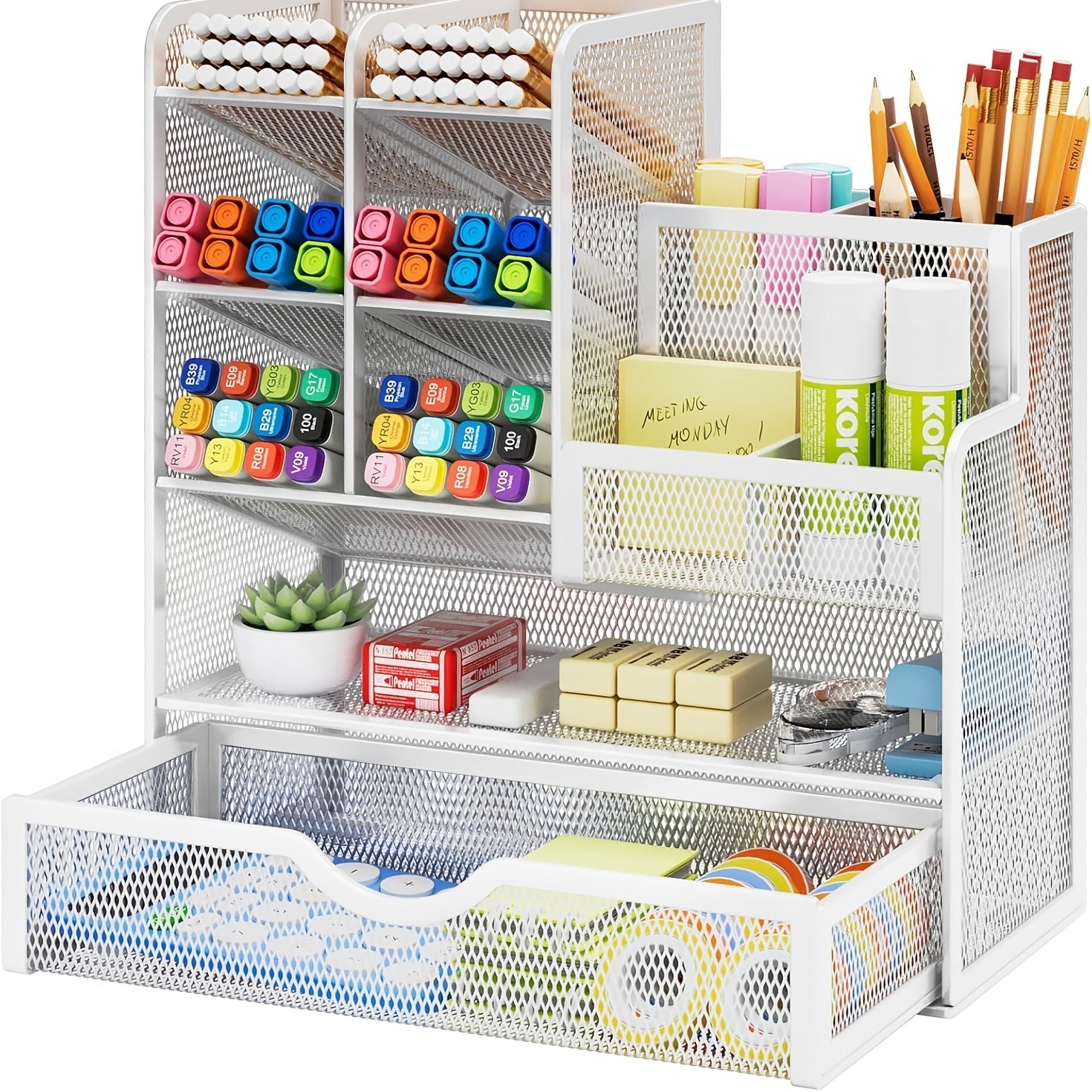 Multi-Layer Iron Mesh Desk Organizer for Office and Stationery