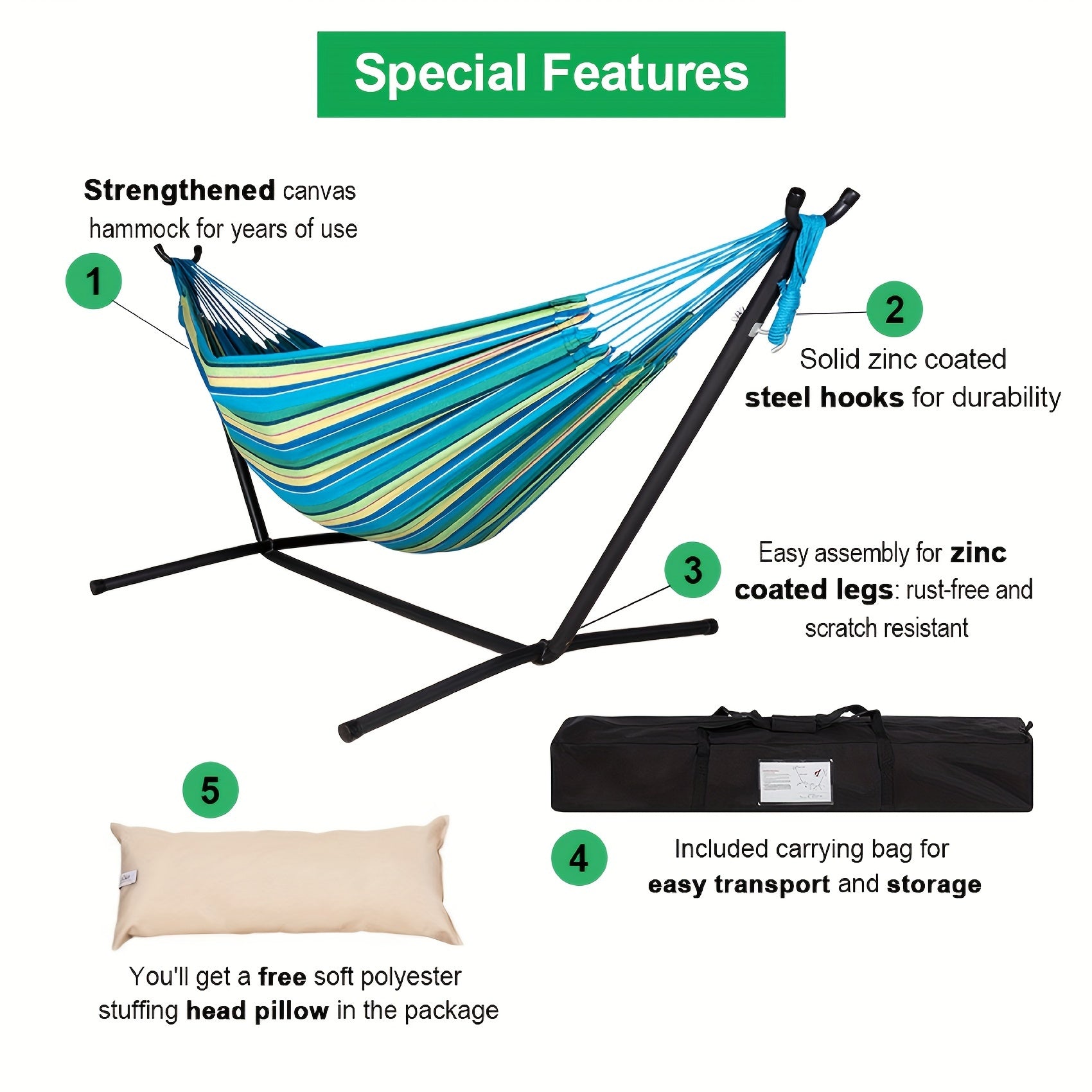 Heavy Duty Double Hammock with Steel Stand 450lbs Portable Outdoor