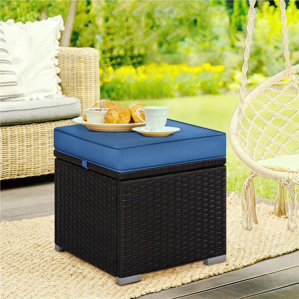 2-Piece Rattan Storage Ottoman Set with Cushions for Patio Garden