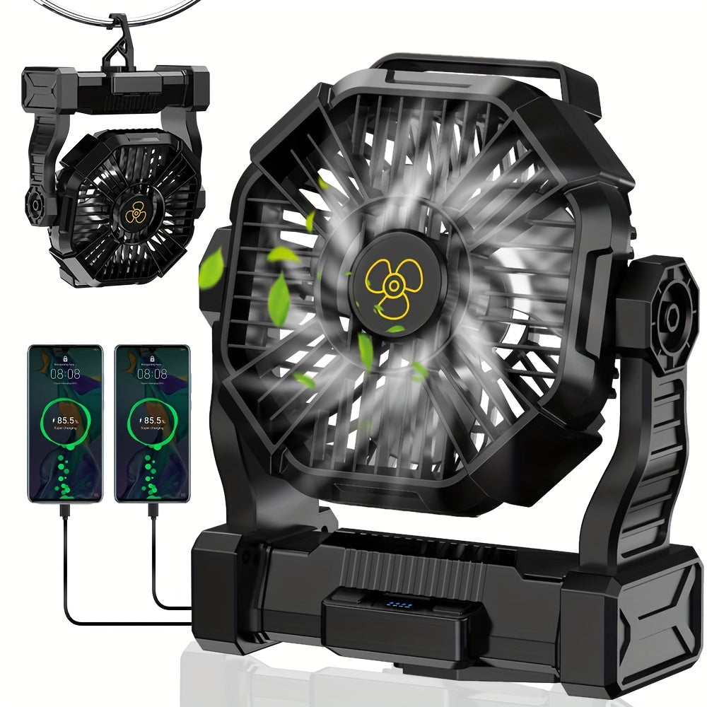 Rechargeable 3-in-1 Oscillating Camping Fan with LED Lantern Light